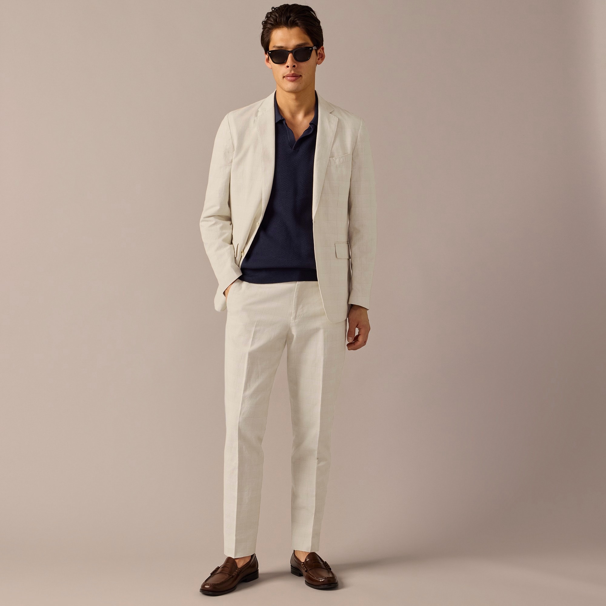 mens Ludlow Slim-fit unstructured suit jacket in Irish cotton-linen blend