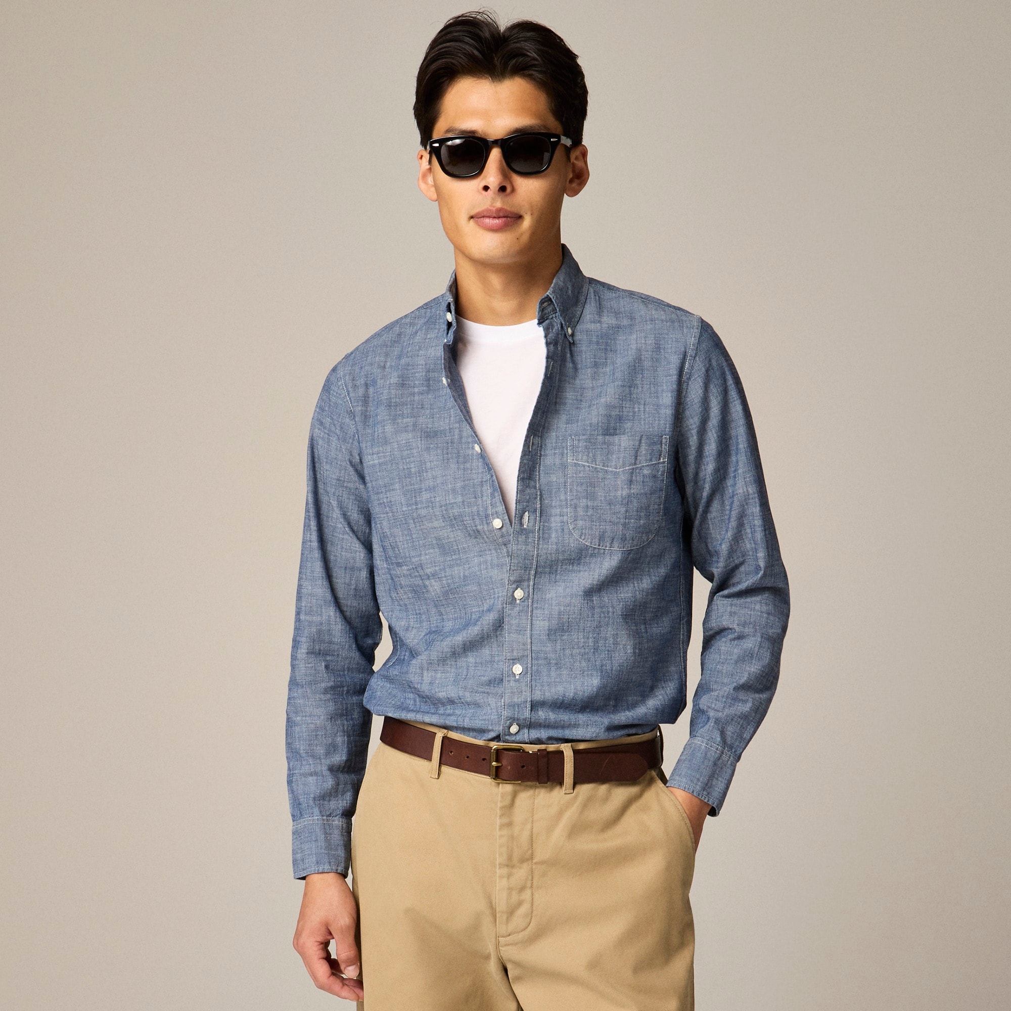 mens Organic cotton chambray shirt in one-year wash