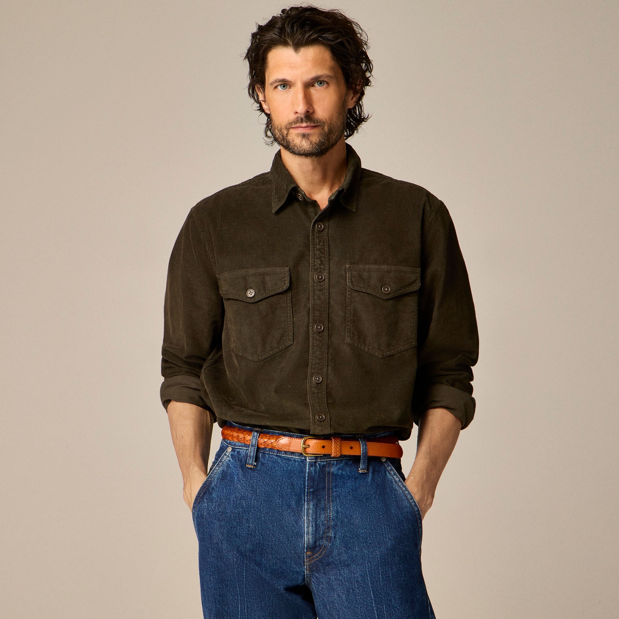 mens Garment-dyed corduroy CPO shirt