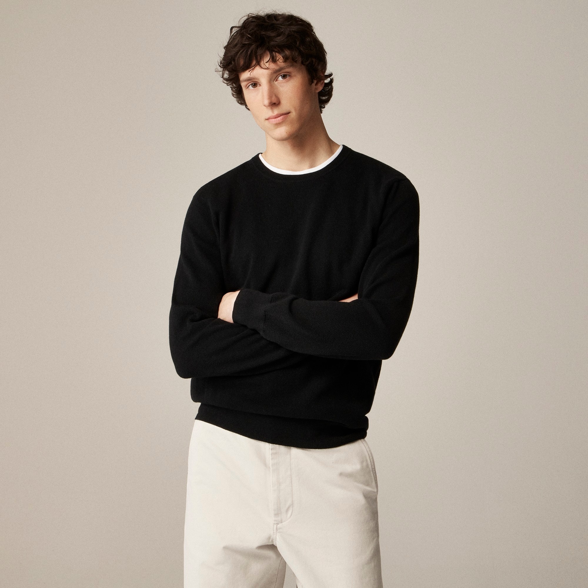 mens Cotton piqu&eacute;-stitch crewneck sweater