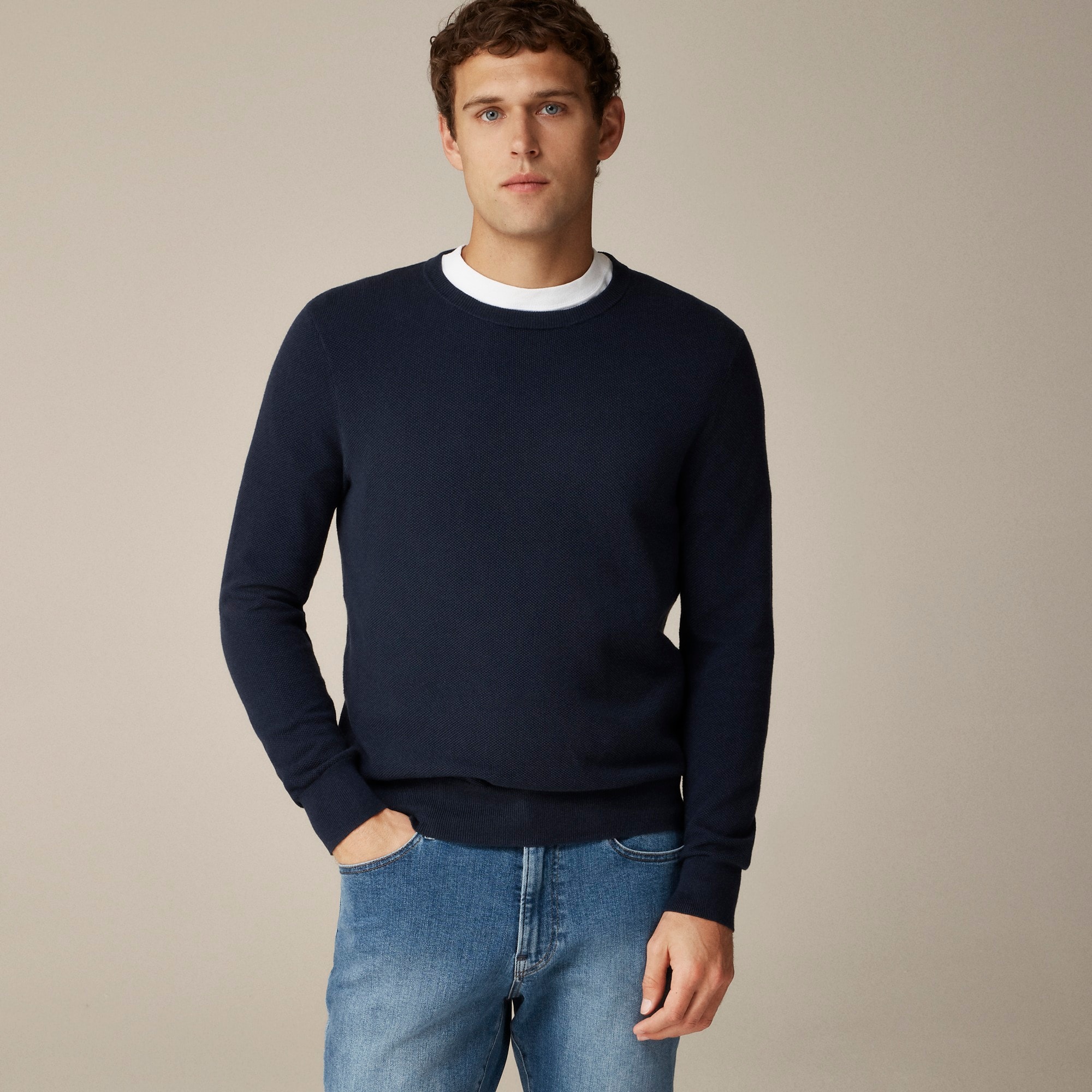 mens Cotton piqu&eacute;-stitch crewneck sweater