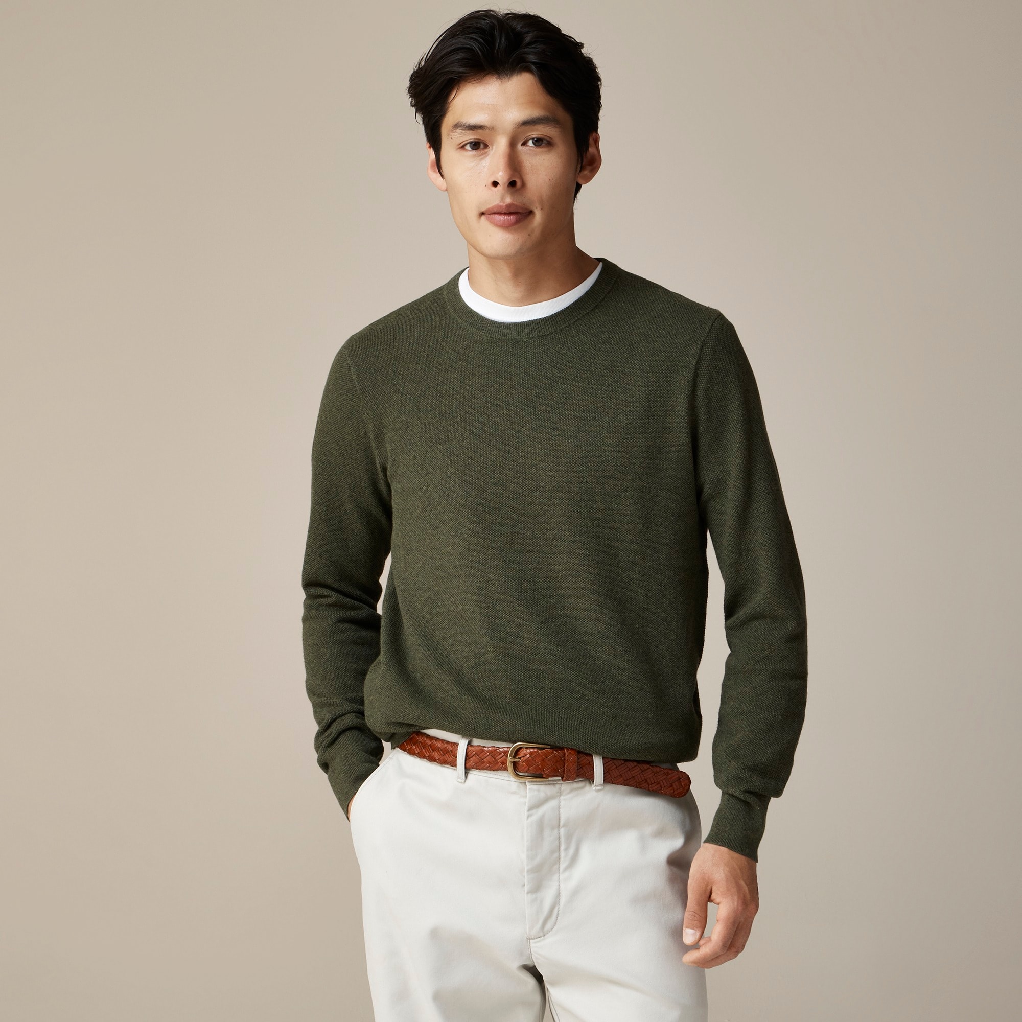 mens Cotton piqu&eacute;-stitch crewneck sweater