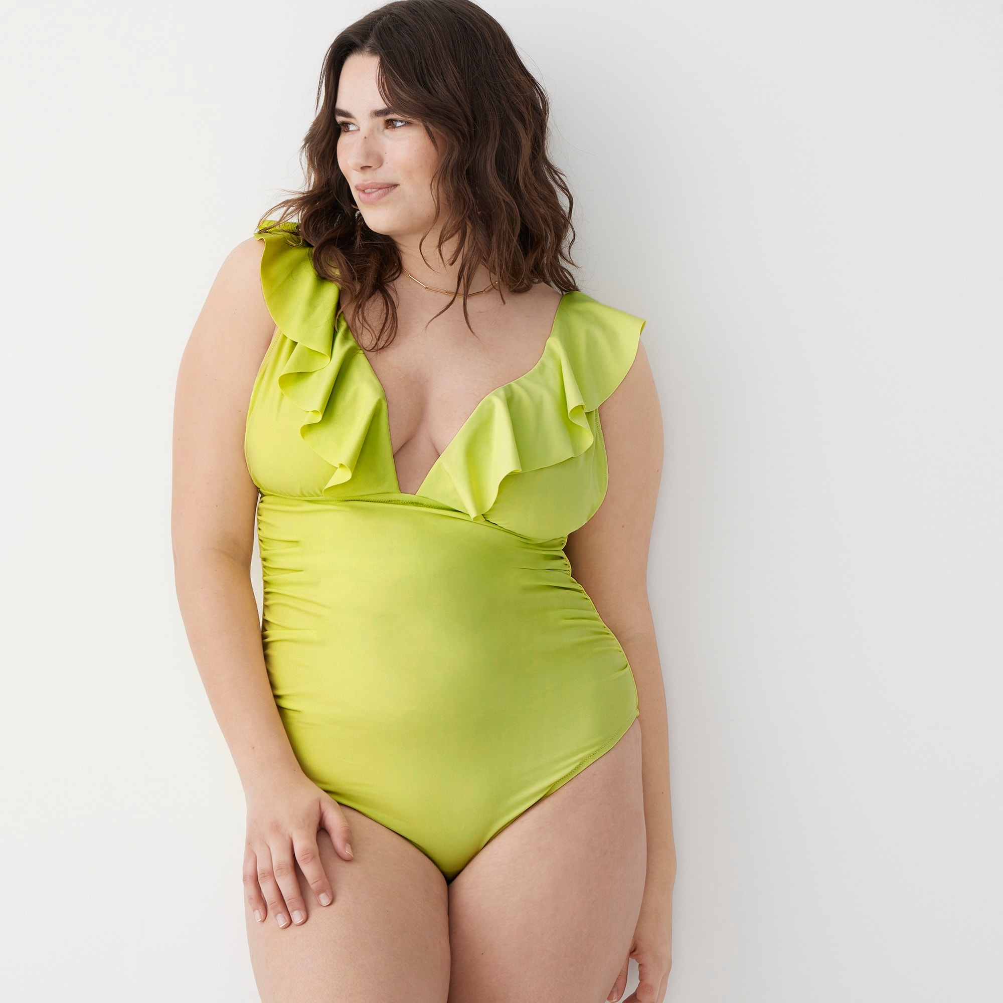  Ruched ruffle one-piece swimsuit