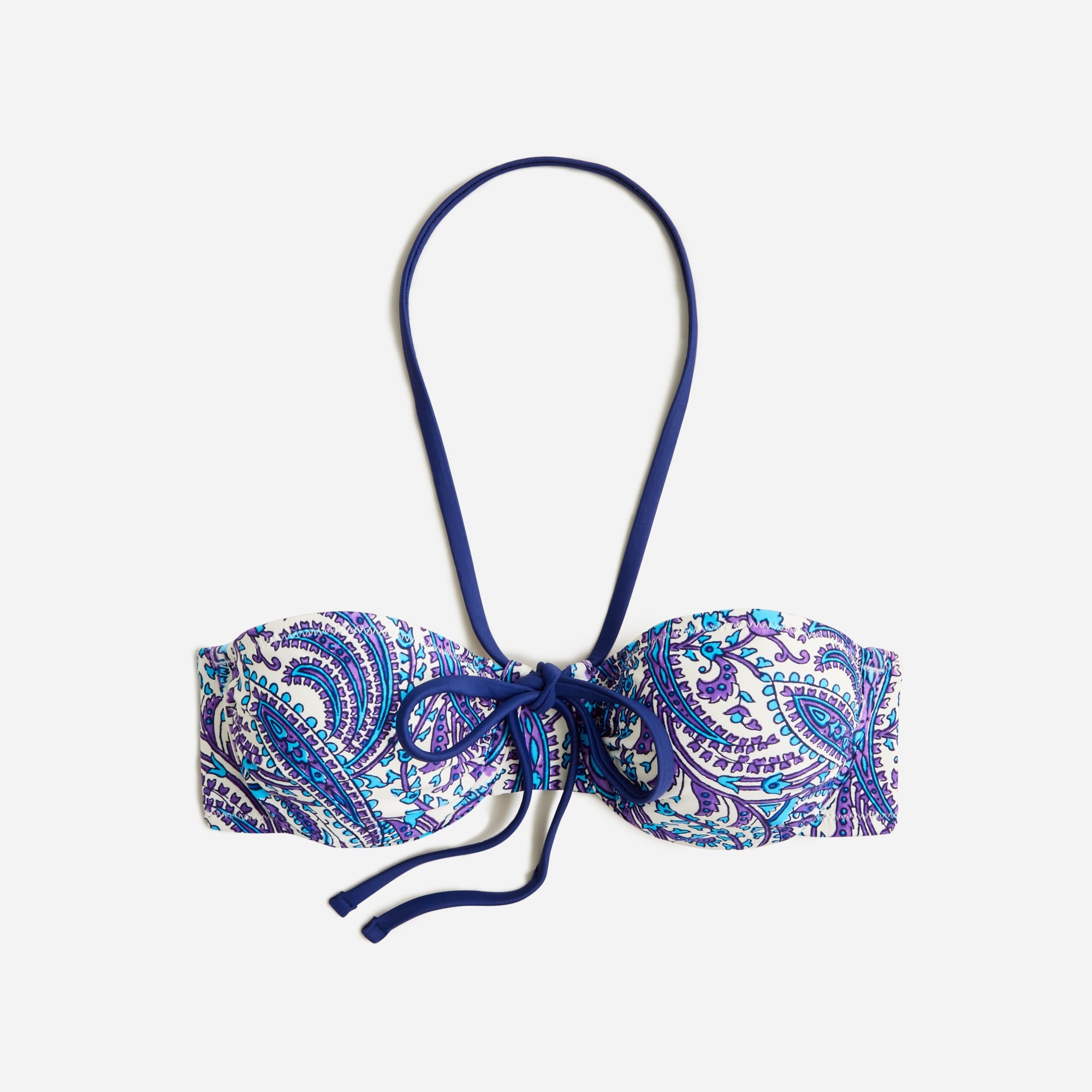  Halter-neck bandeau bikini top in purple paisley