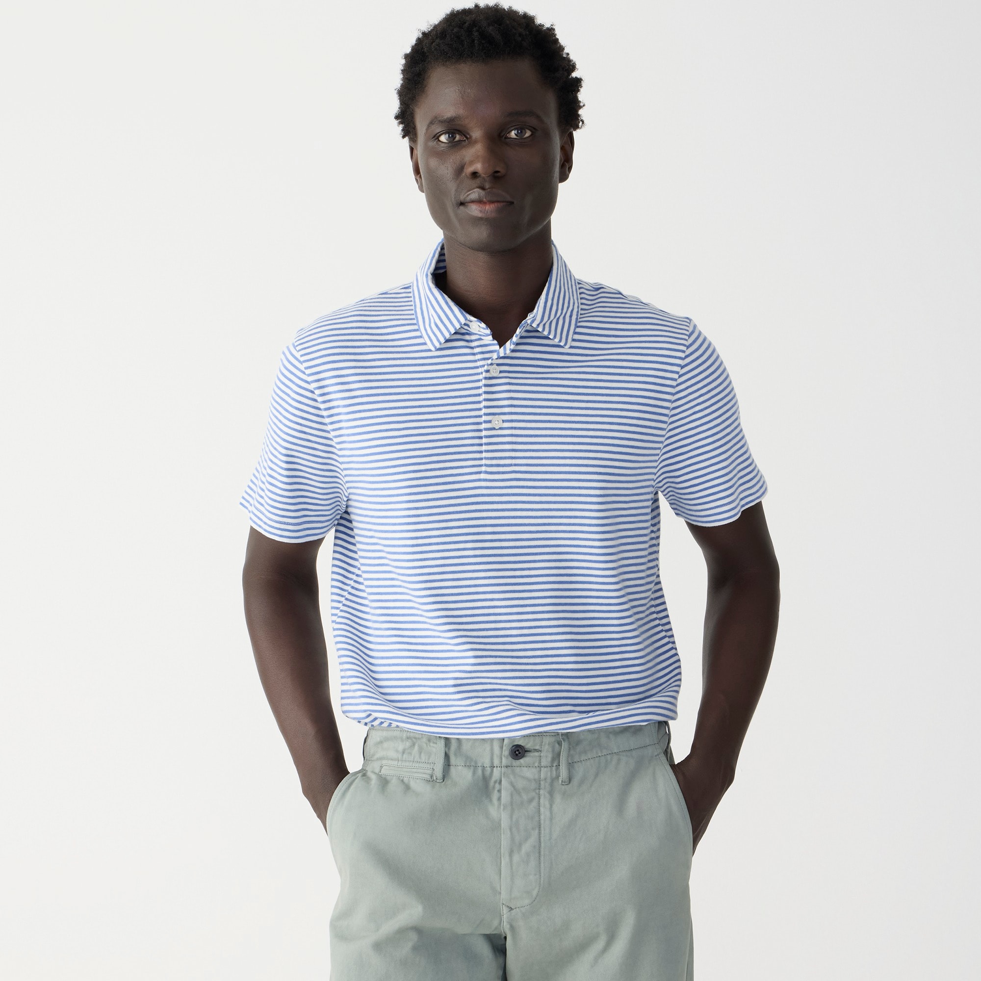 mens Sueded cotton polo shirt in stripe