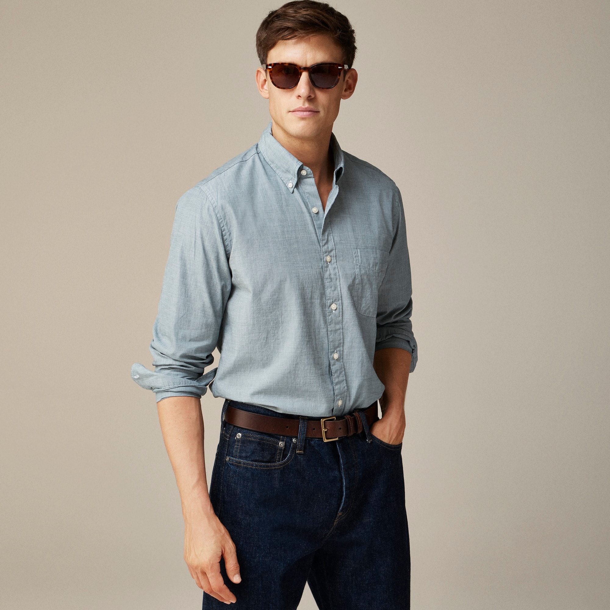 mens Slim Secret Wash cotton poplin shirt