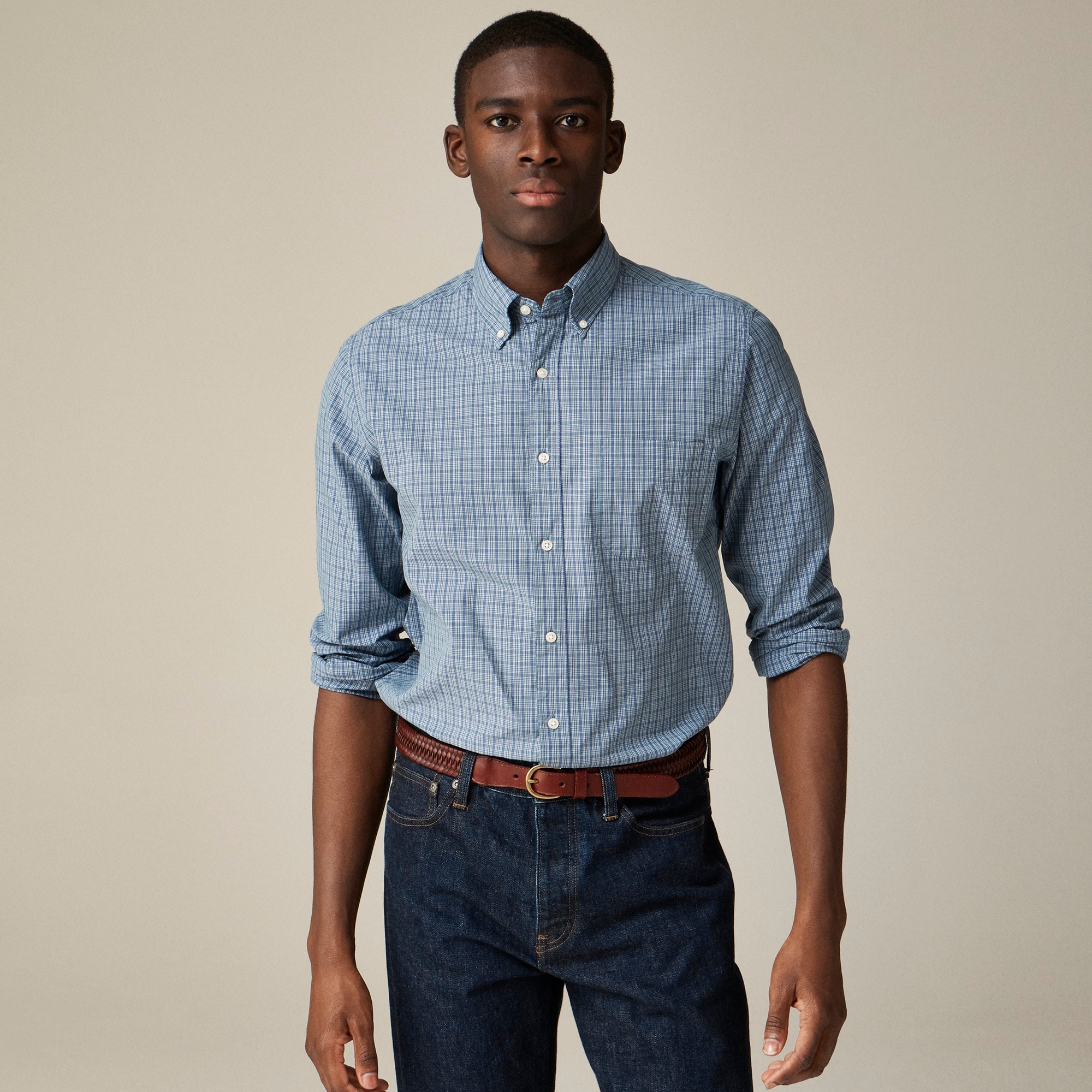 mens Slim Untucked Secret Wash cotton poplin shirt