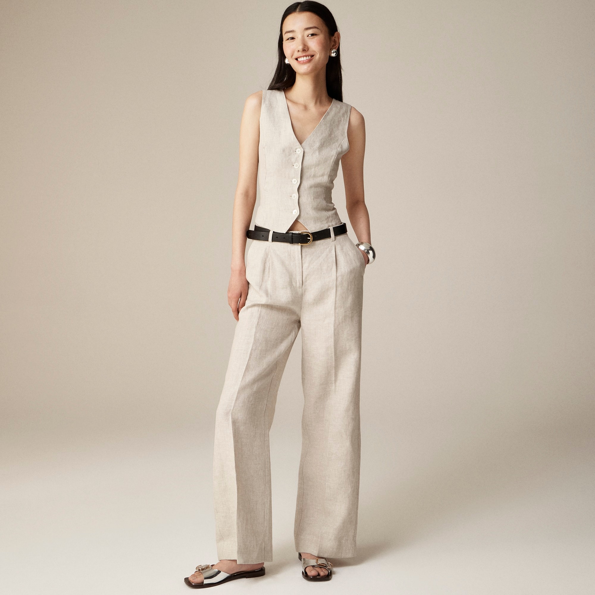 womens Wide-leg essential pant in linen