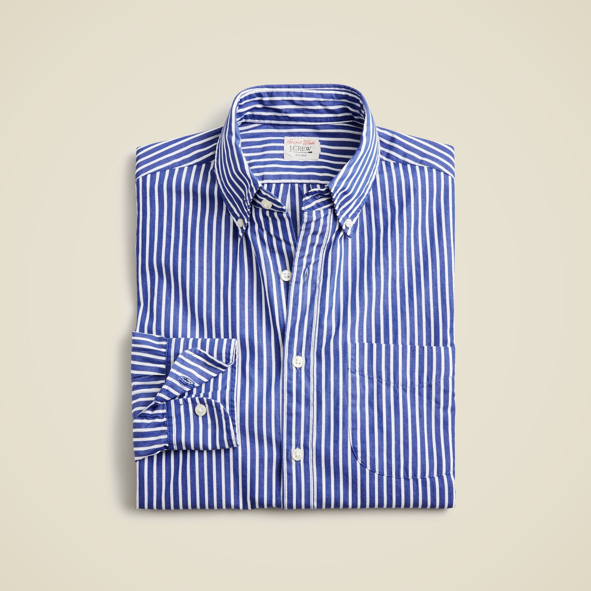 mens Slim Untucked Secret Wash cotton poplin shirt in stripe