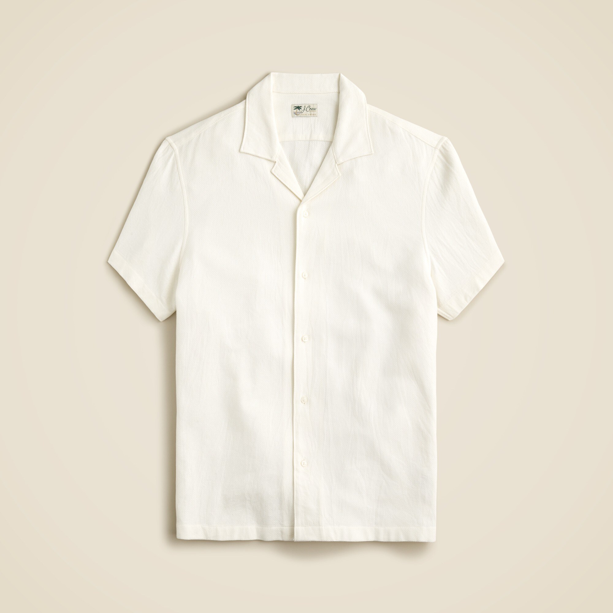  Short-sleeve textured cotton camp-collar shirt