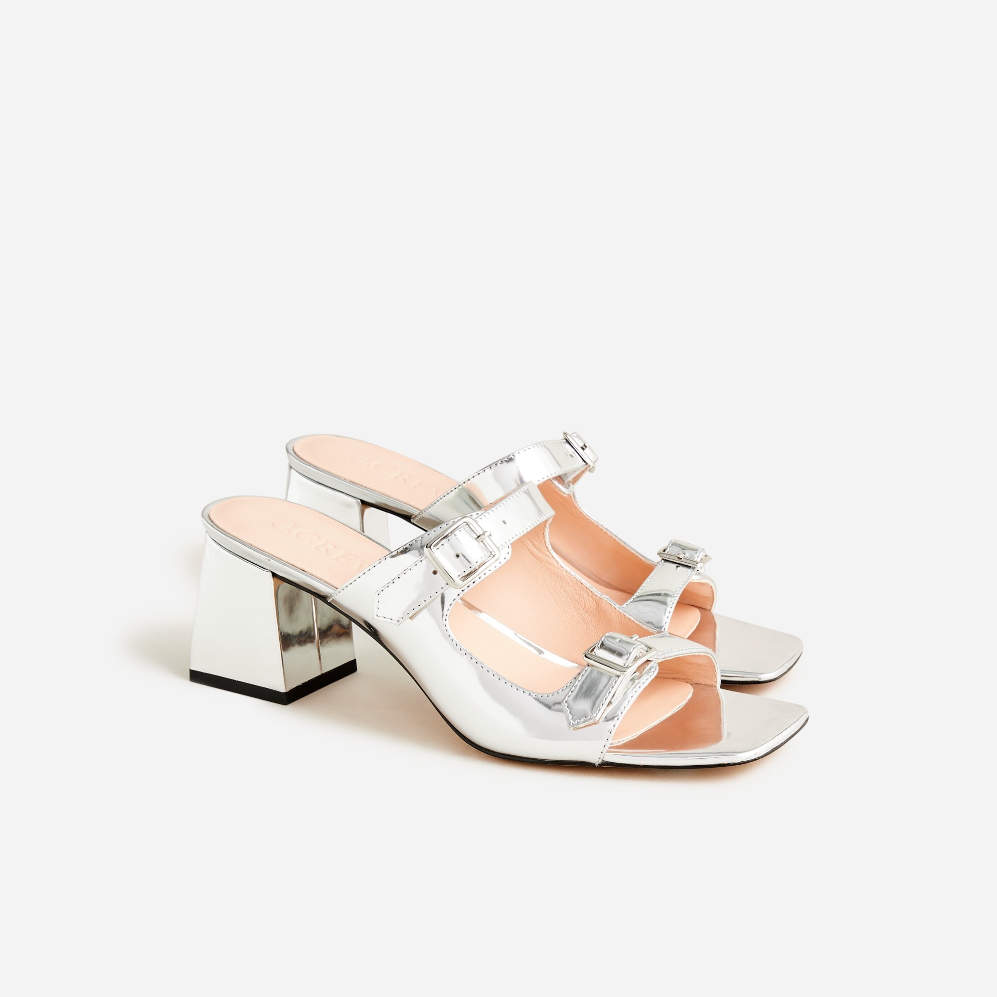  Layne buckle sandals in metallic specchio leather