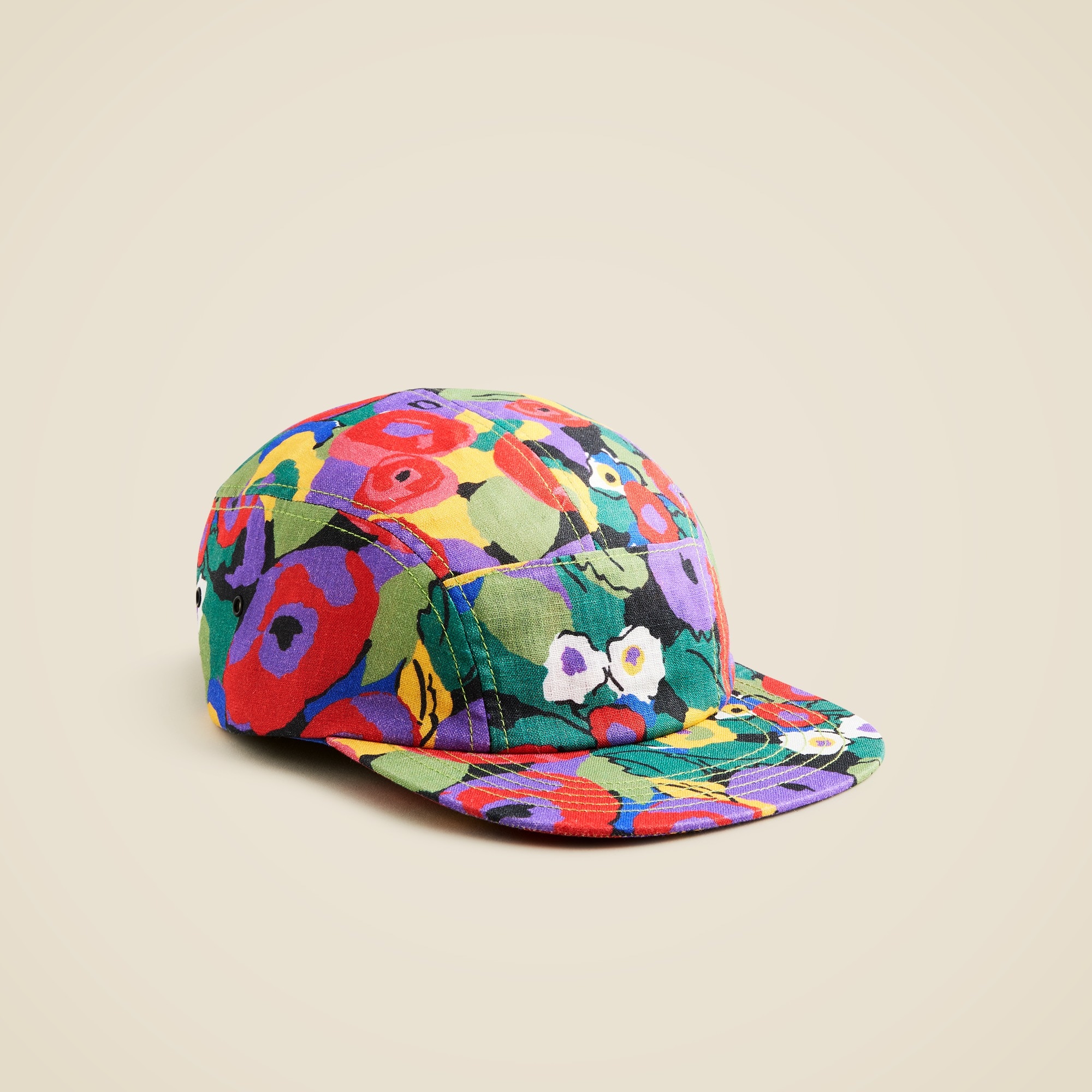  Three-panel printed linen cap