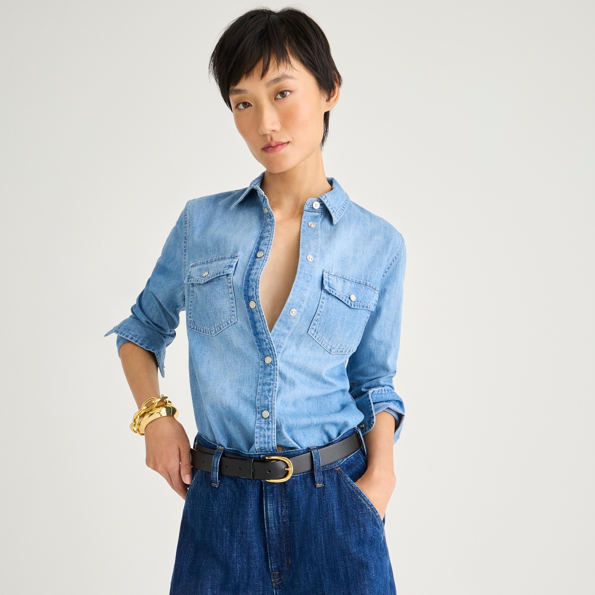 womens Wren slim western chambray shirt in Callie wash