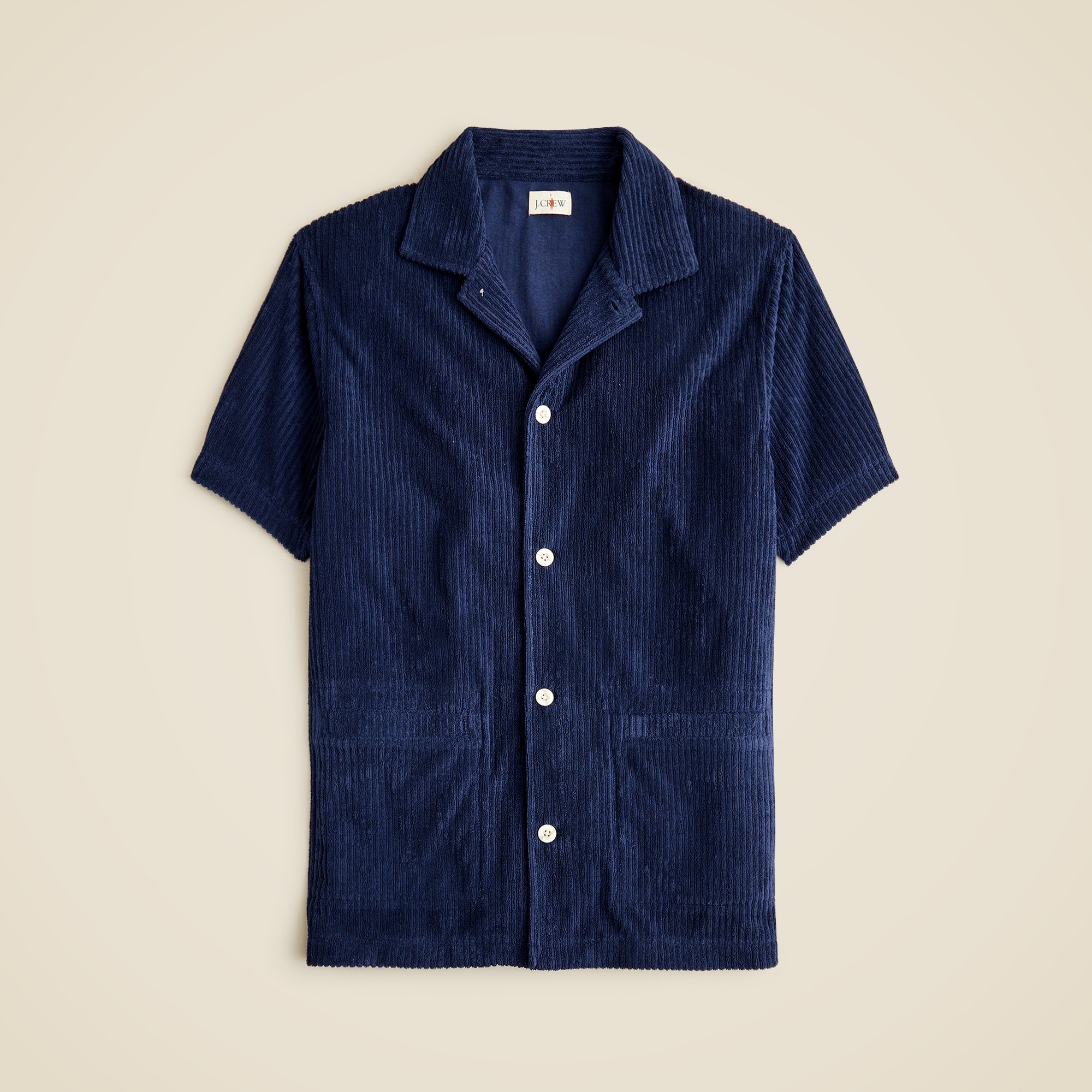  Short-sleeve corded terry camp-collar shirt