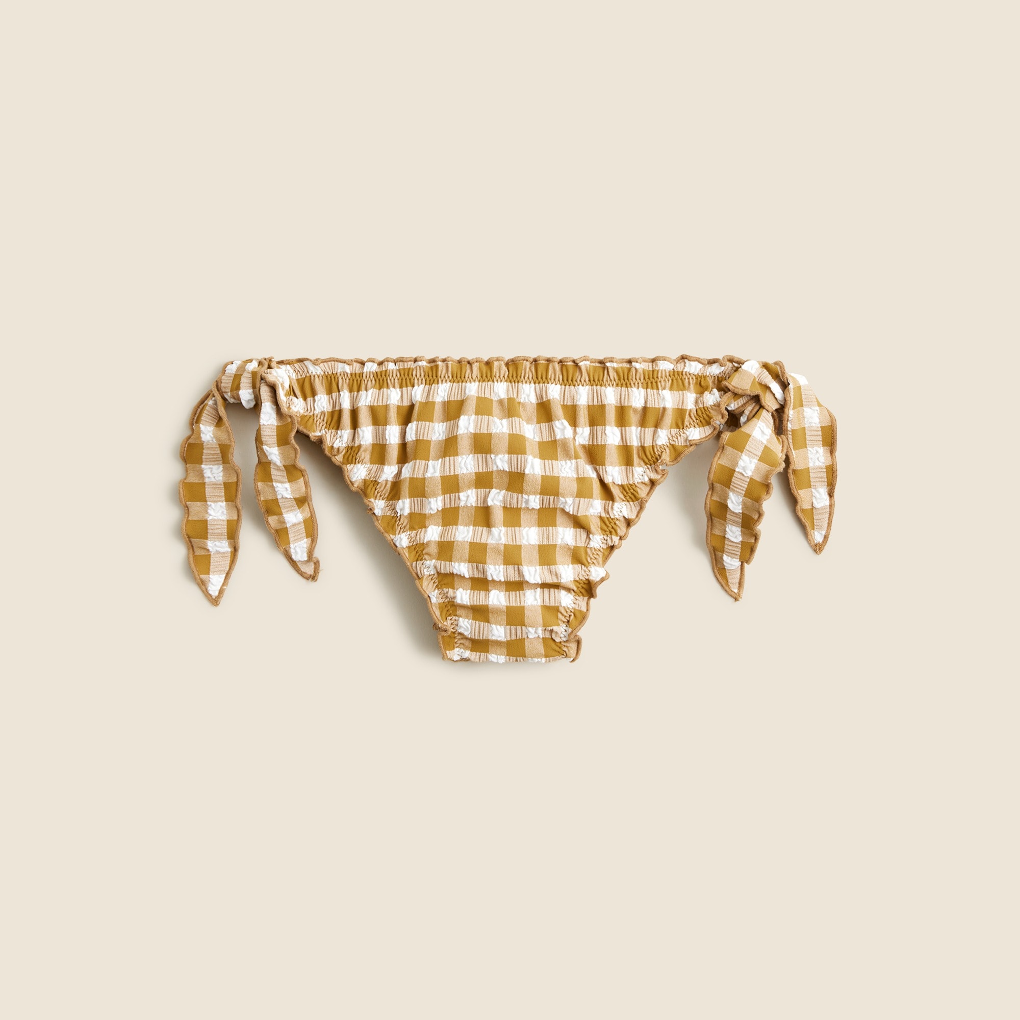 womens Lettuce-trim string bikini bottom in gingham