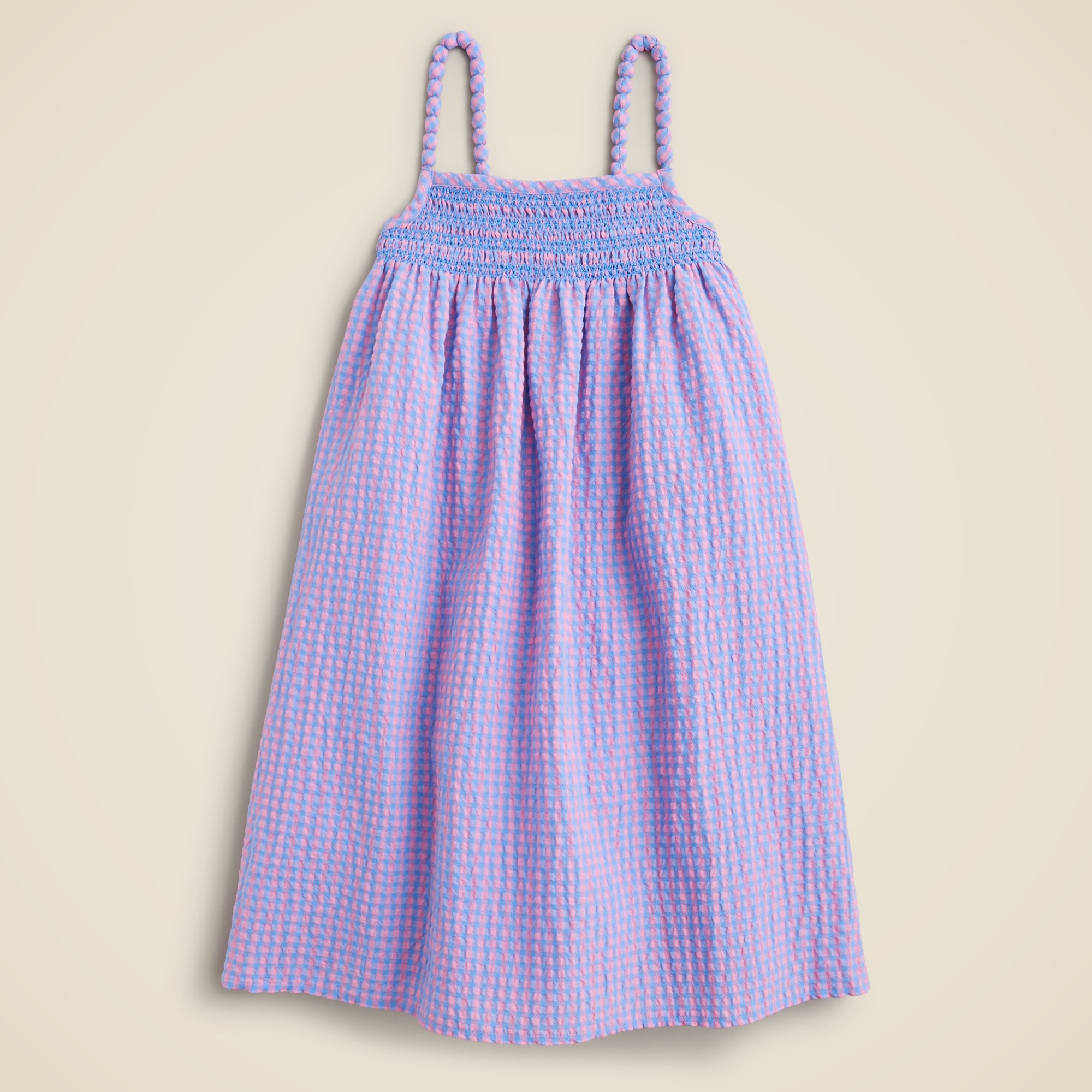  Girls' smocked tank dress in crinkle gingham