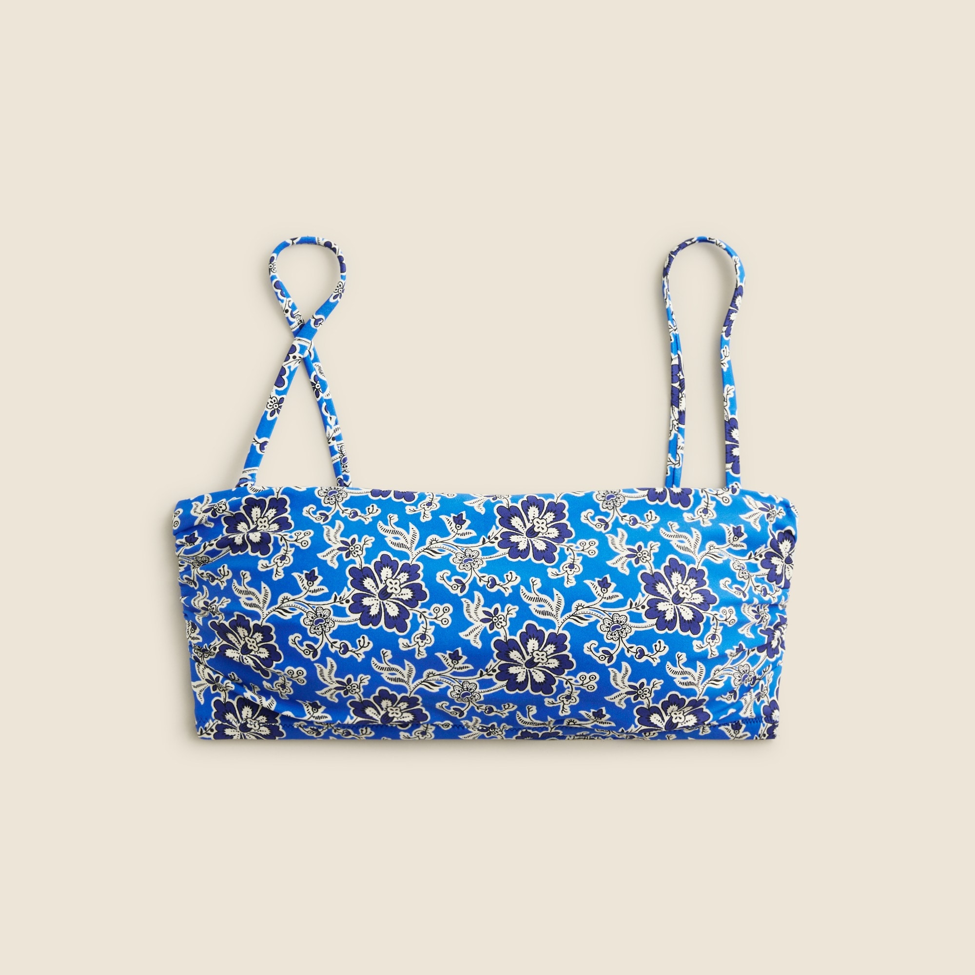  Ruched bandeau bikini top in cobalt floral