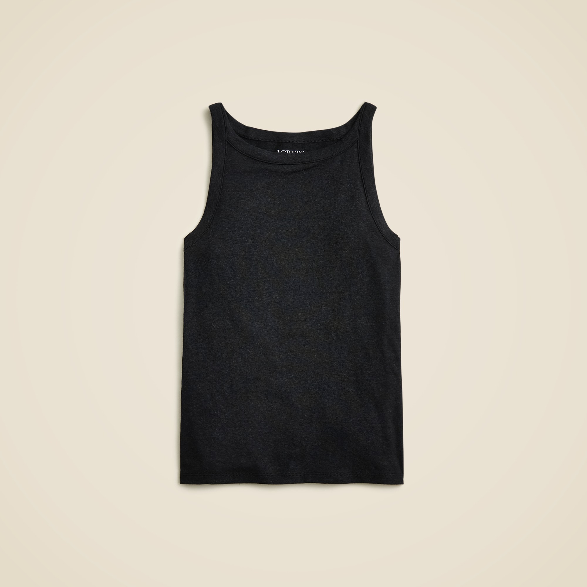  High-neck tank top in stretch linen blend