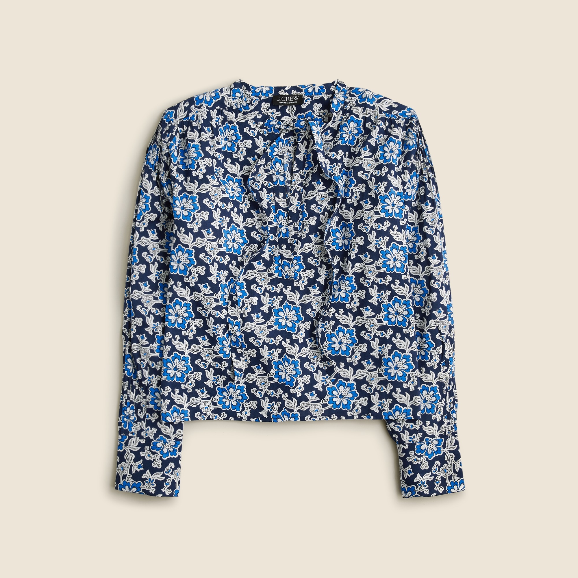  V-neck tie top in floral cotton-blend dobby