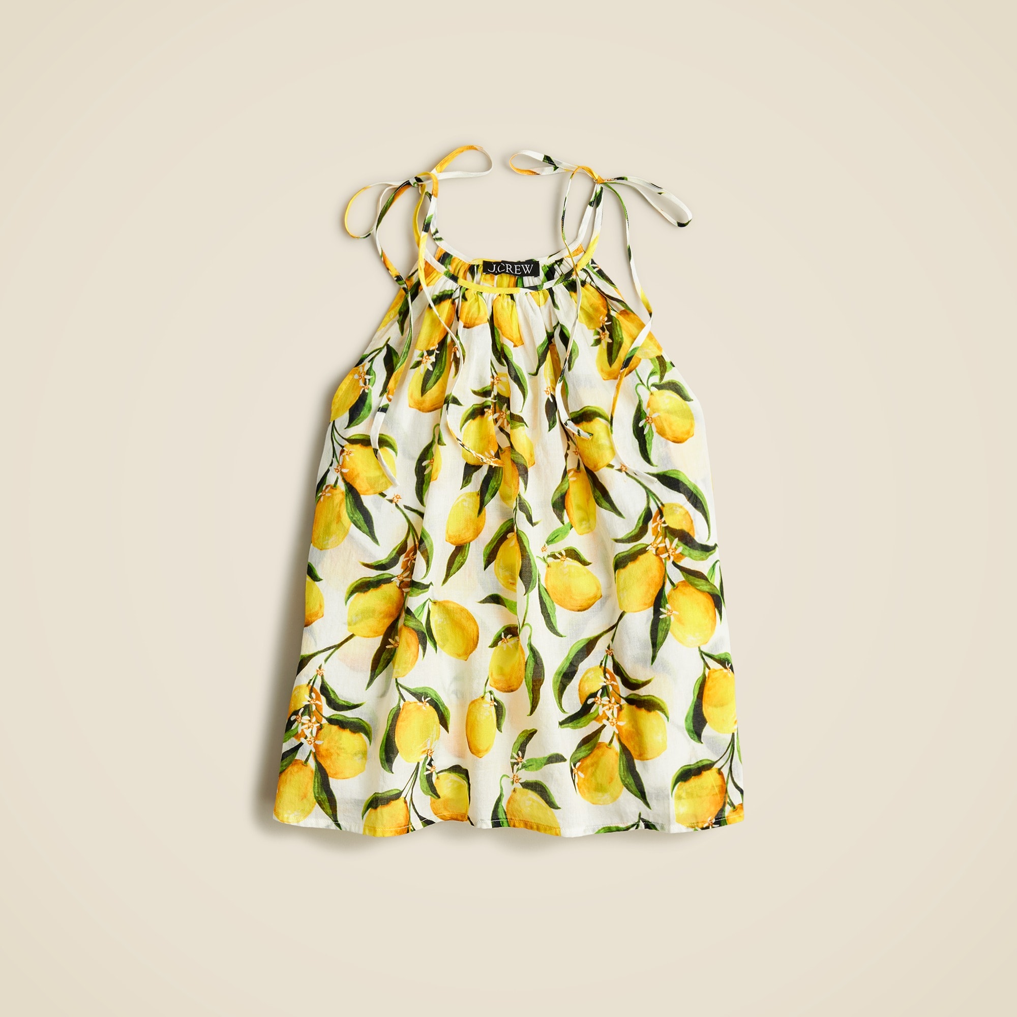  Tie-shoulder tank top in limoncello cotton voile