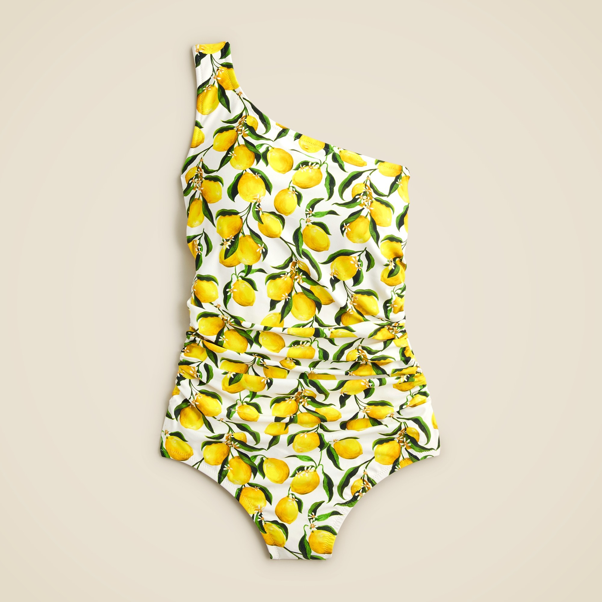  Ruched one-shoulder one-piece swimsuit in limoncello