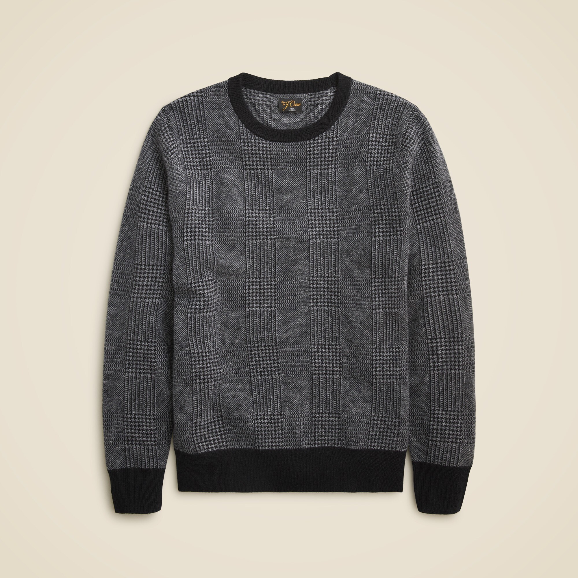 mens Cashmere crewneck sweater in plaid