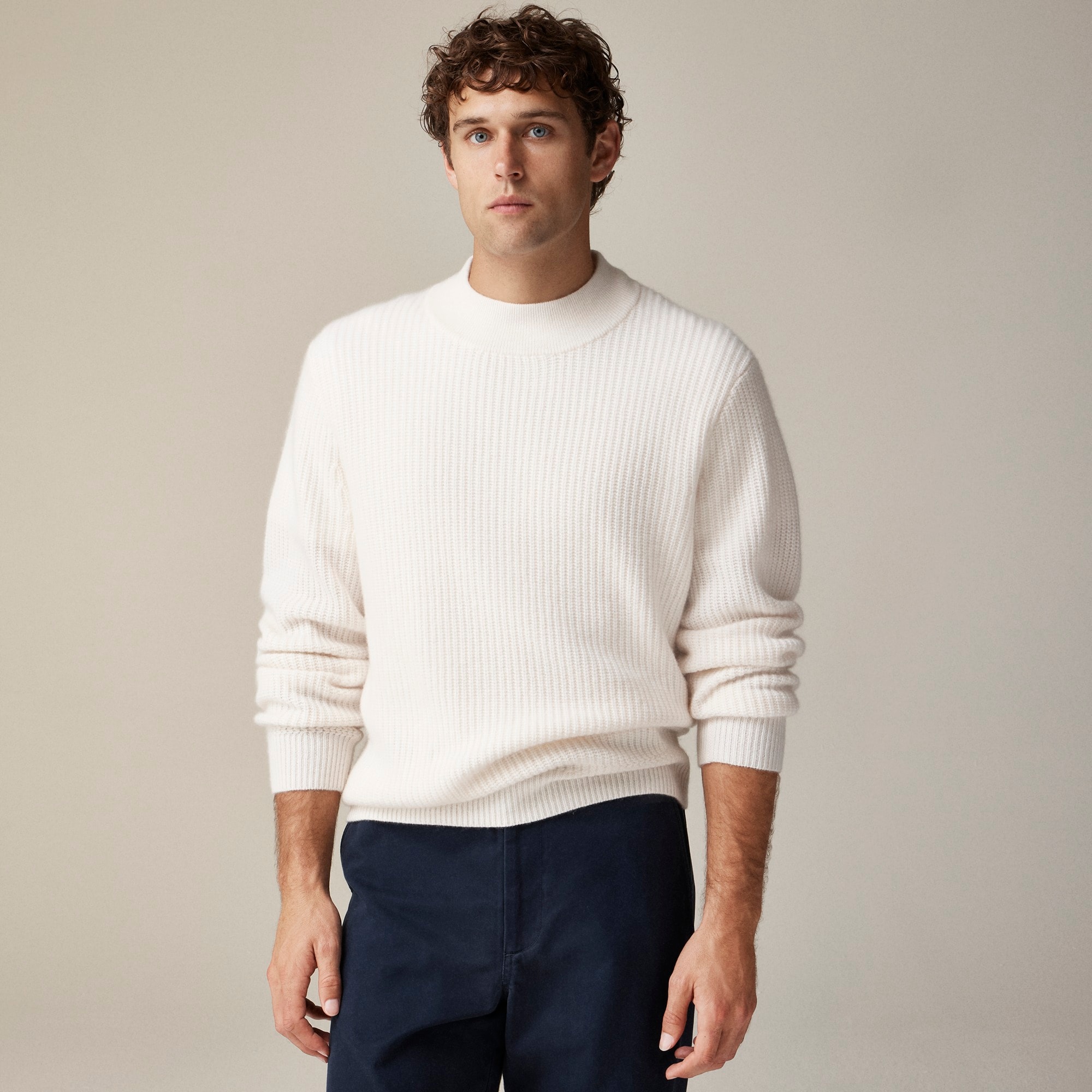 mens Cashmere ribbed mockneck sweater