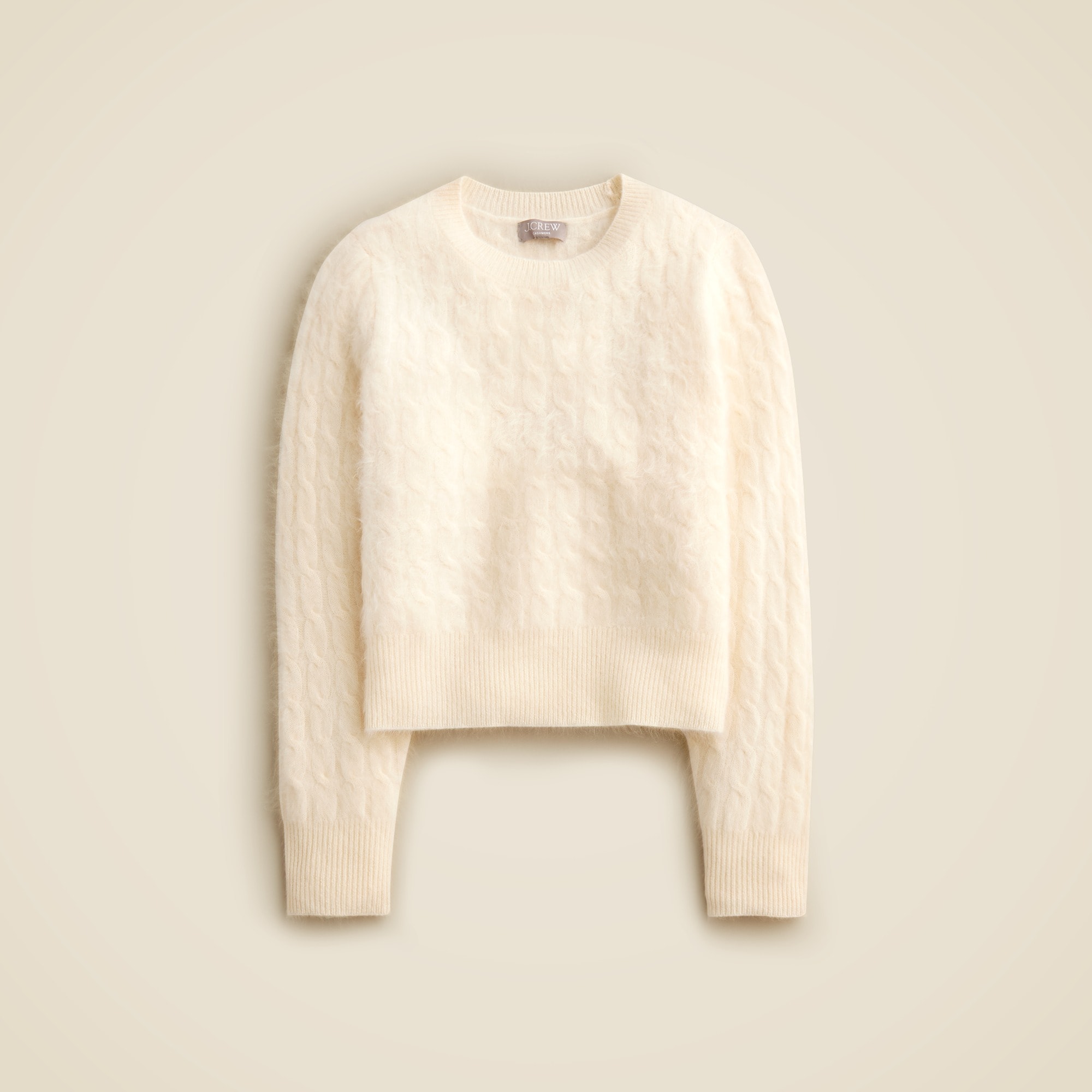  Brushed cashmere shrunken cable-knit crewneck sweater