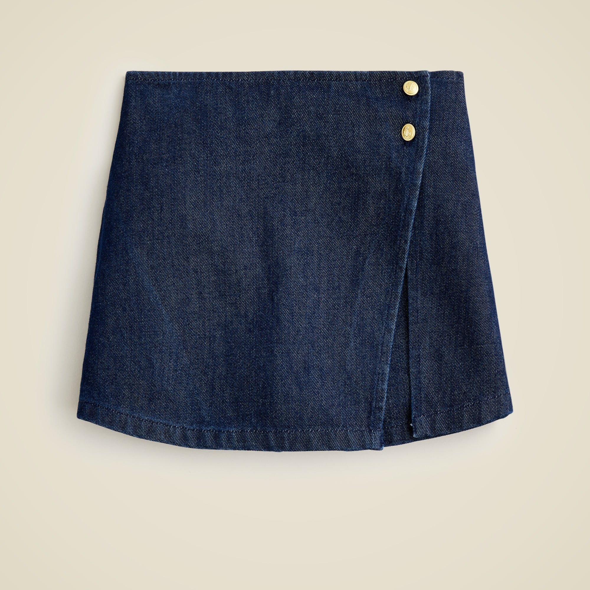  Girls' wrap mini skort in drapey denim