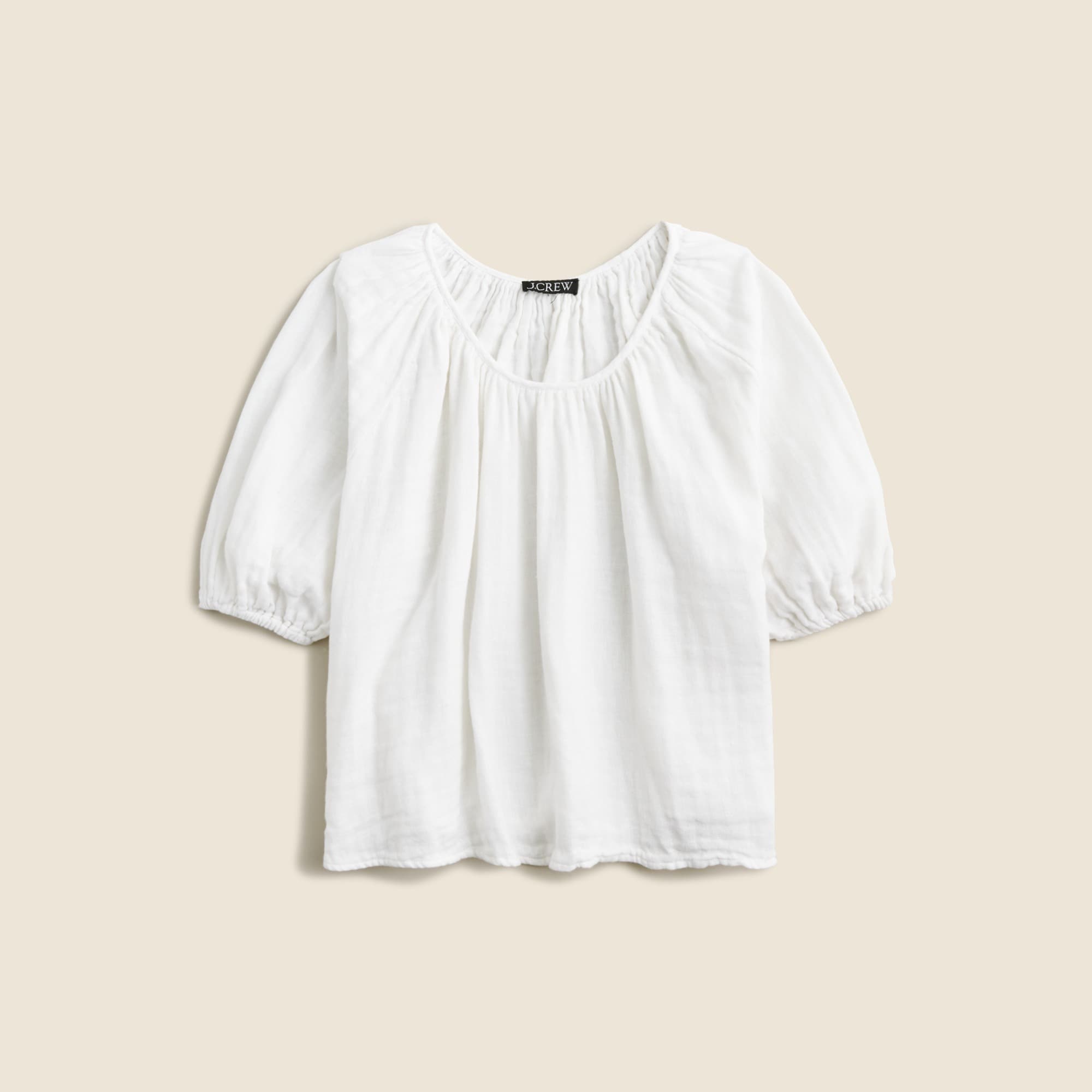  Swingy puff-sleeve top in cotton-linen blend gauze