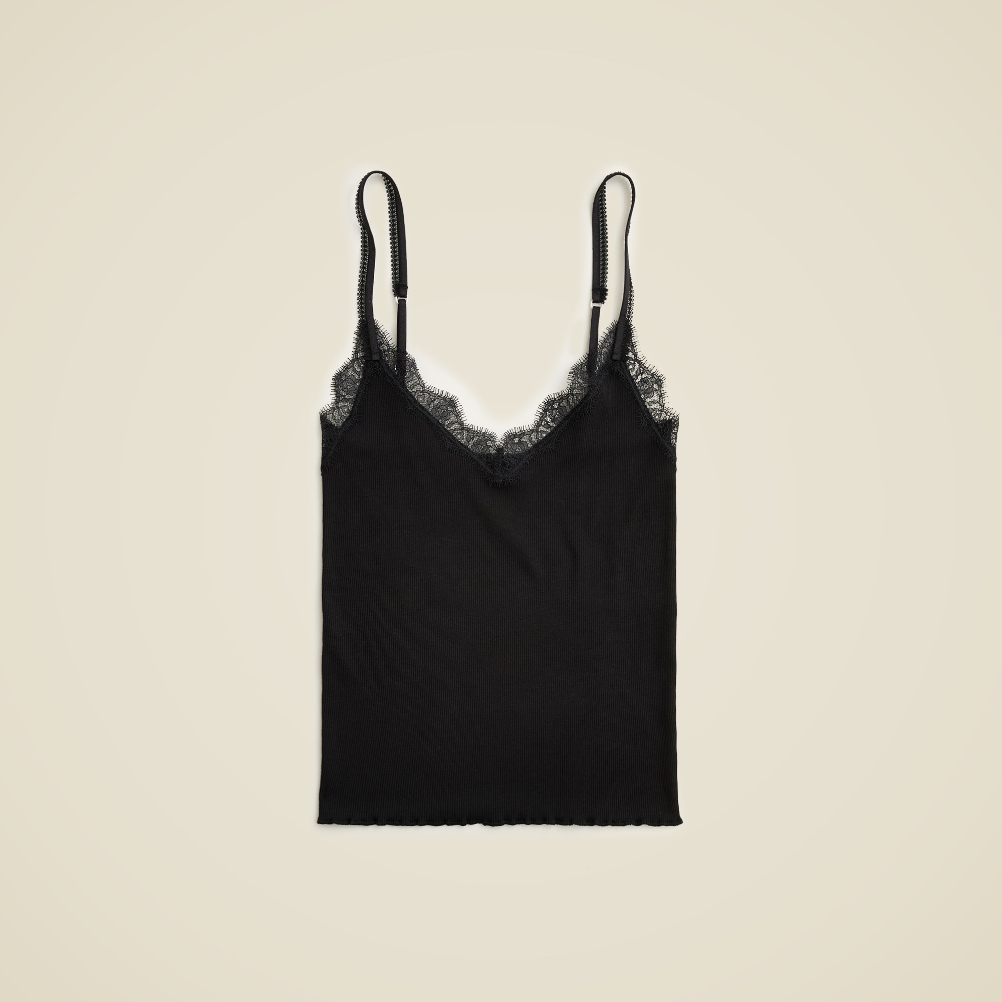  Fine rib lace-trim tank top