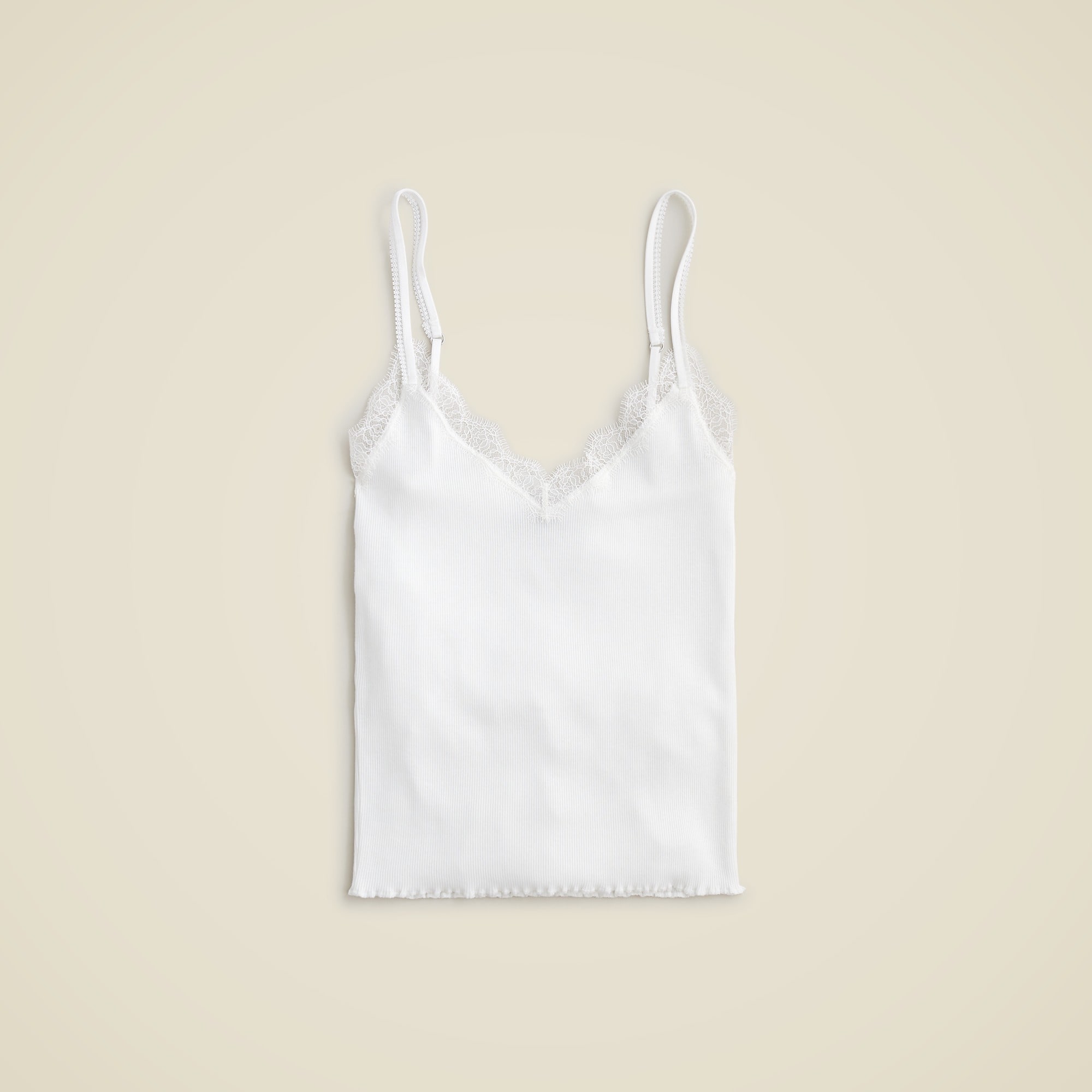  Fine rib lace-trim tank top