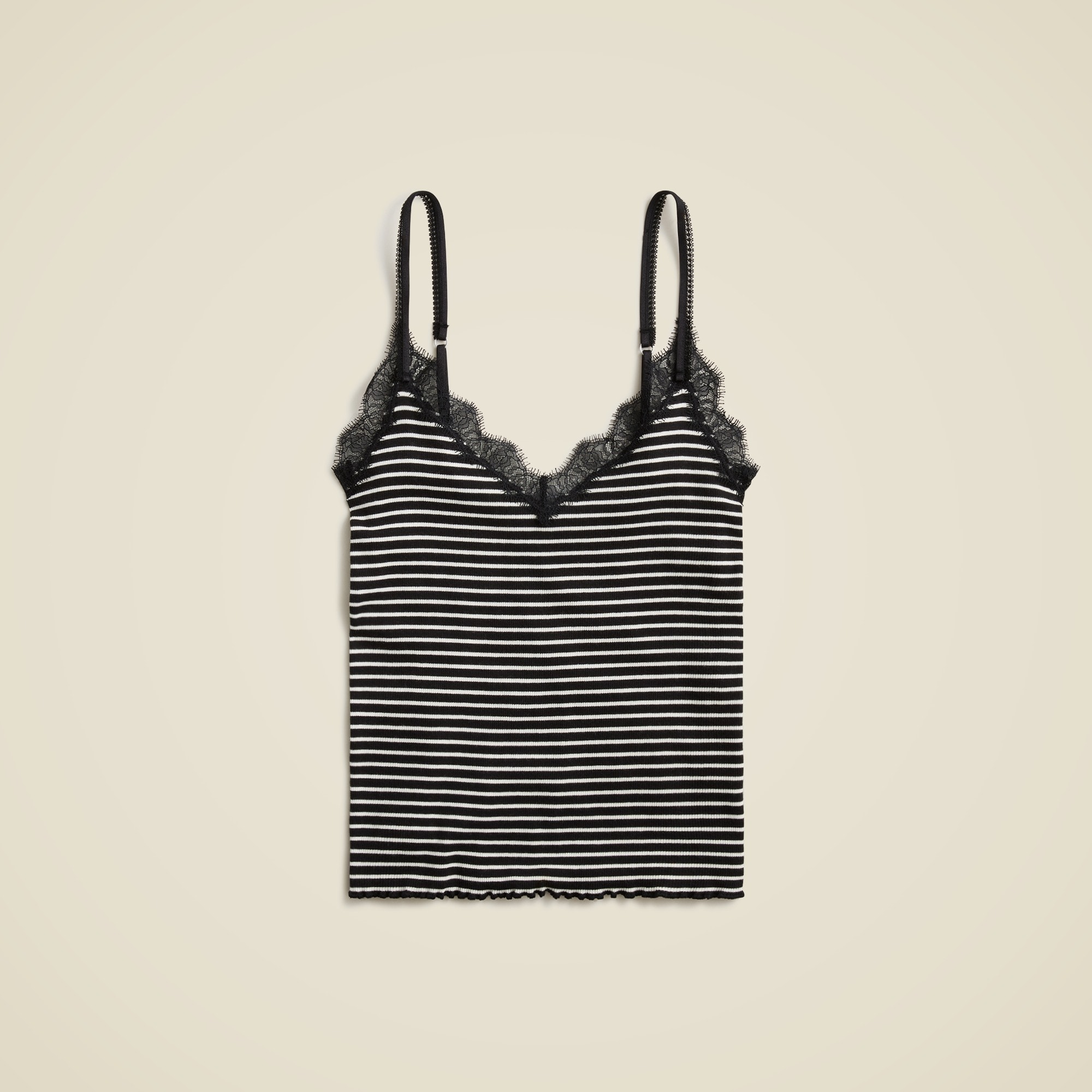  Fine rib lace-trim tank top in stripe