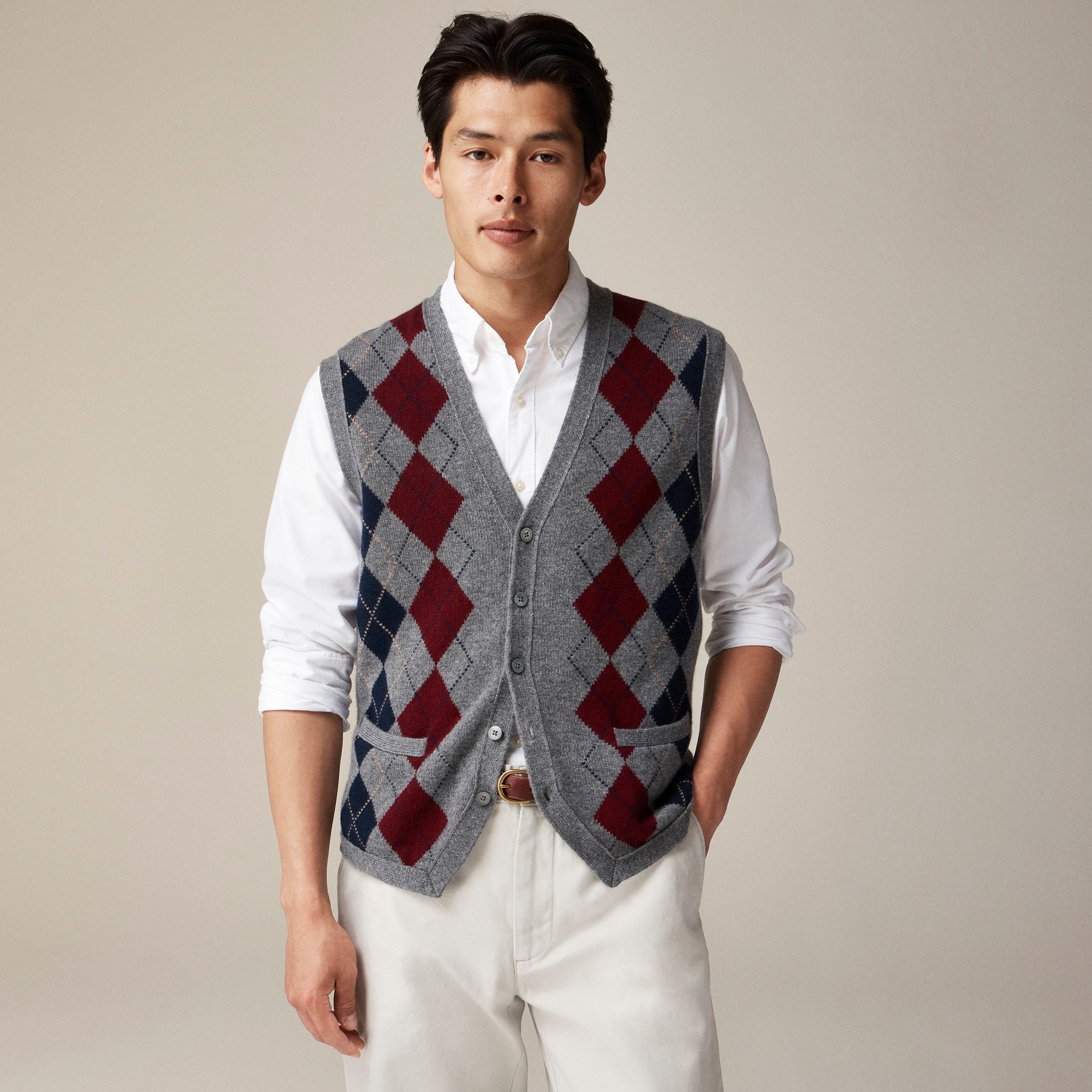 mens Cashmere cardigan sweater-vest in argyle