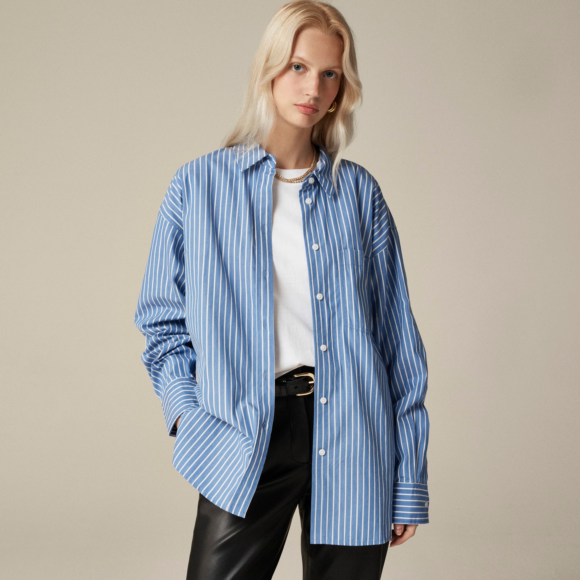 womens &Eacute;tienne oversized shirt in striped cotton poplin