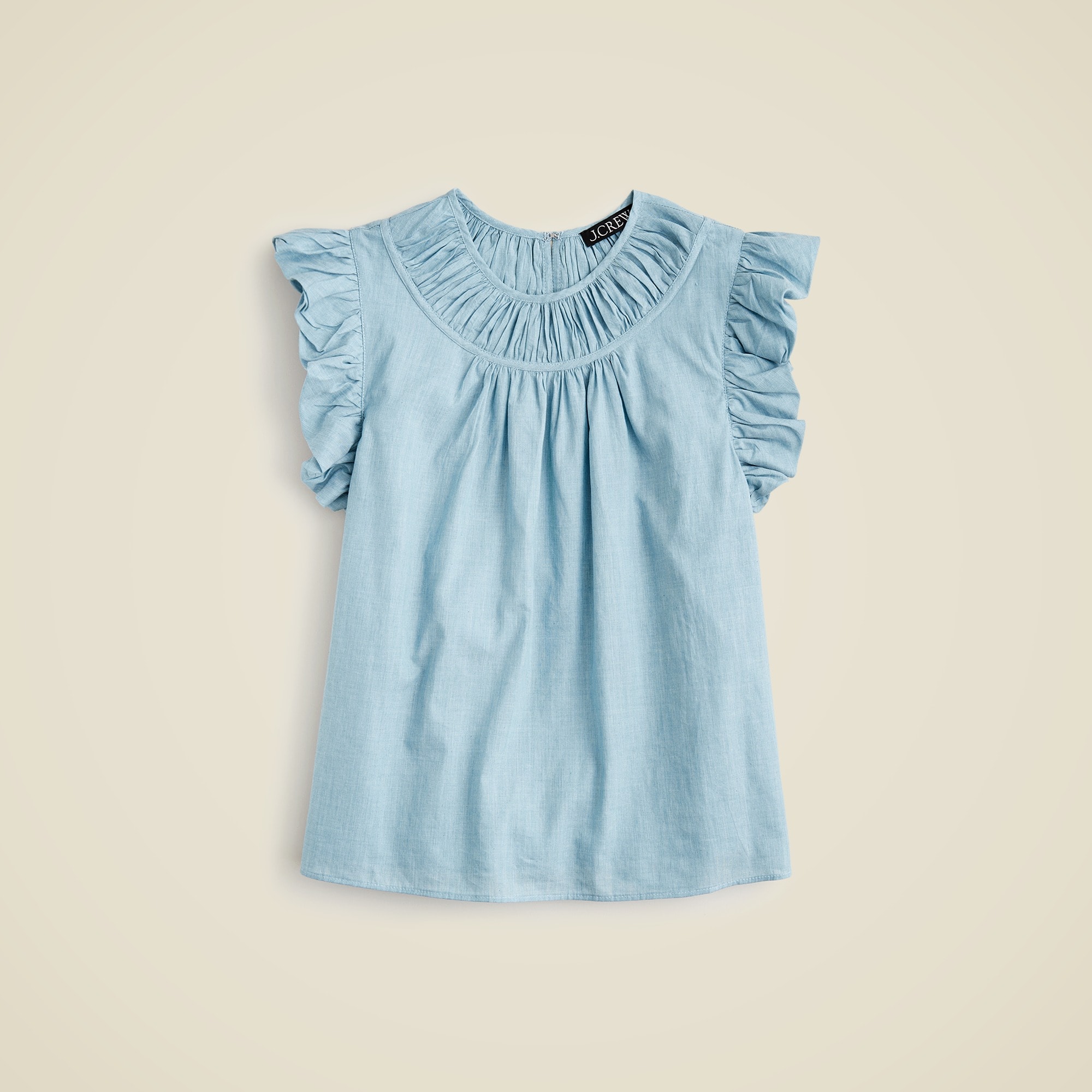  Gathered ruffle-sleeve top in cotton voile