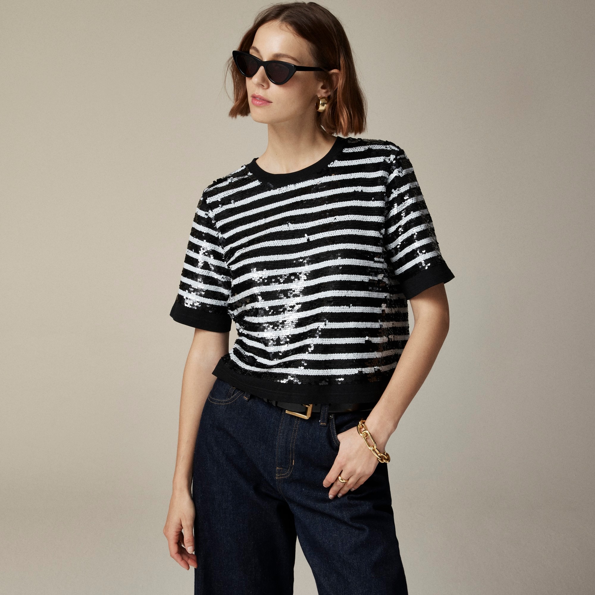 womens Sequin-embellished T-shirt in stripe