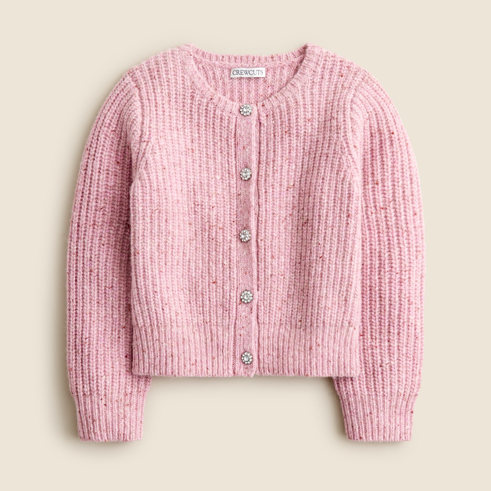  Girls' jewel-button cardigan sweater in donegal-inspired wool blend