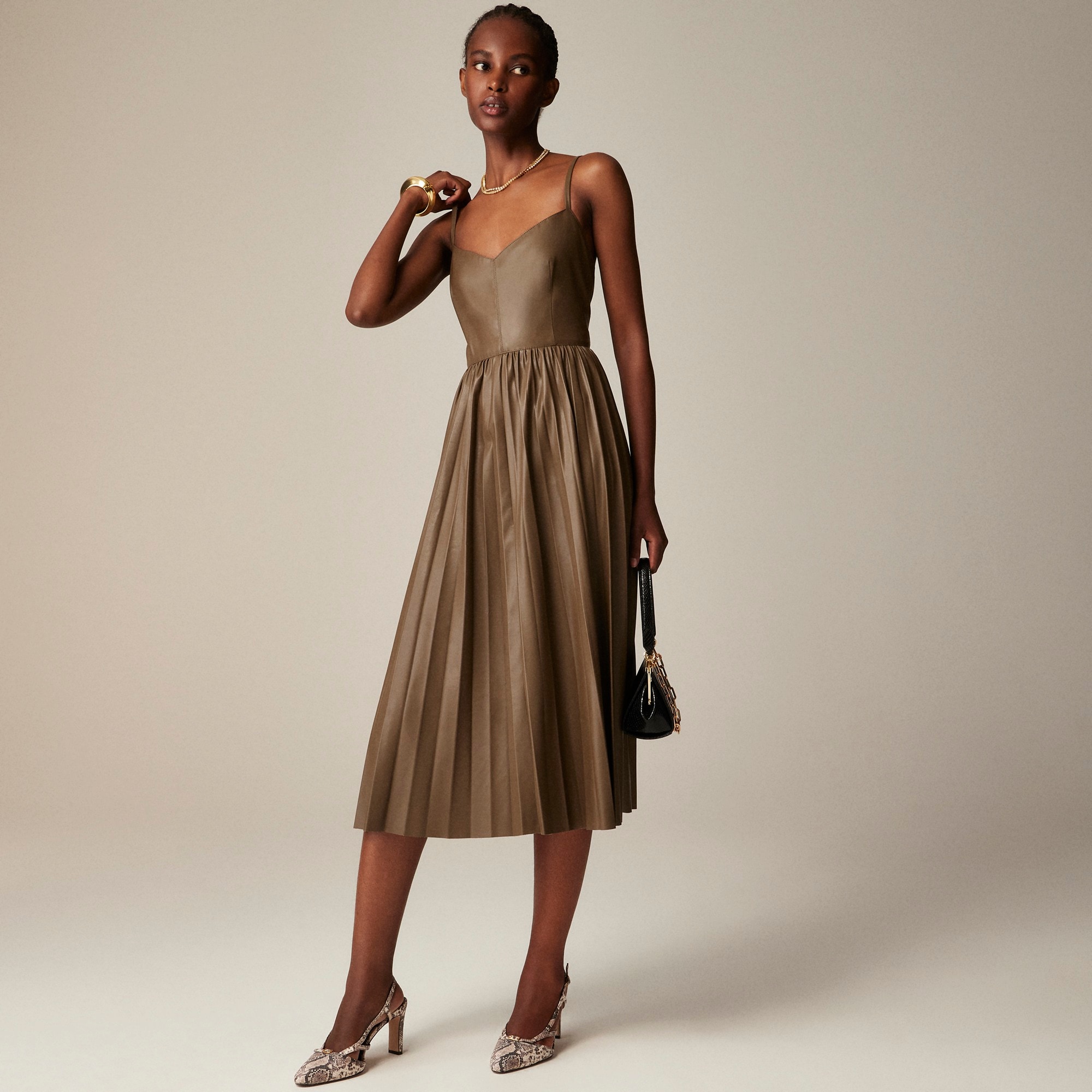 womens Collection pleated dress in faux leather