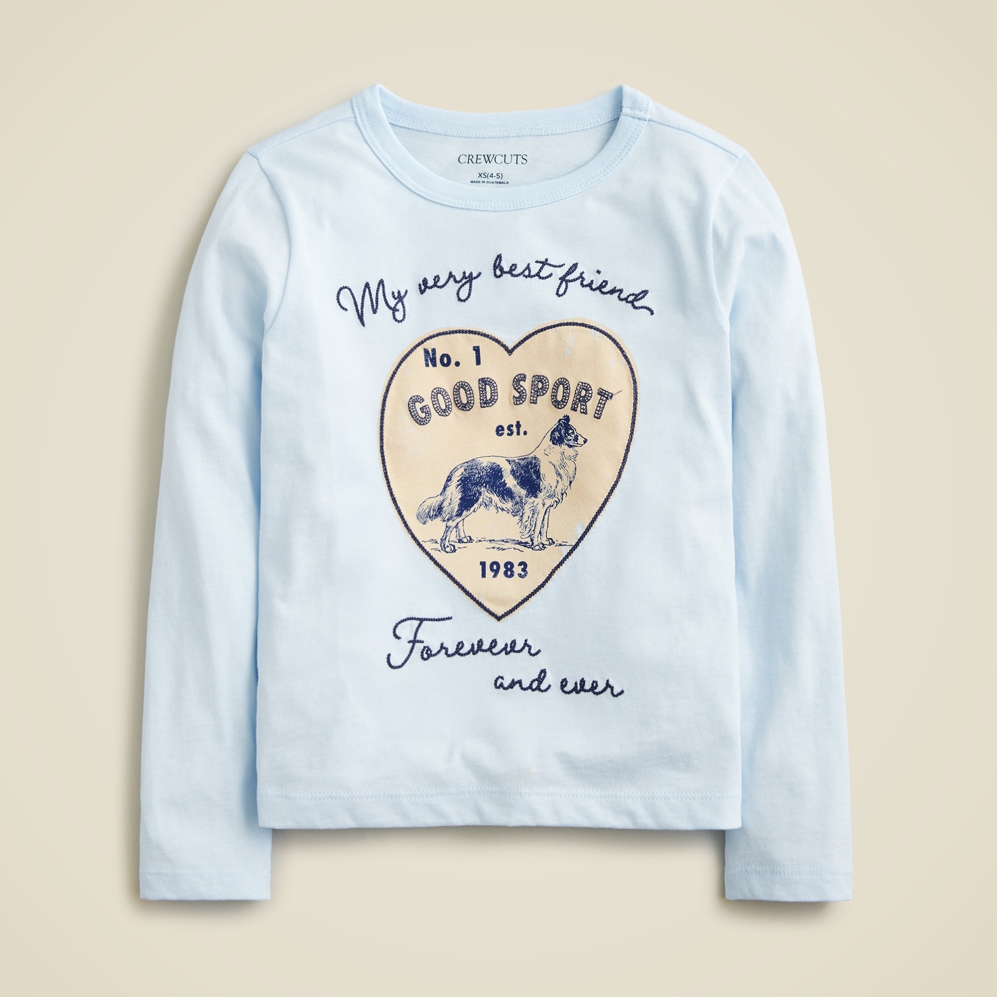  Girls' long-sleeve &quot;good sport&quot; dog graphic T-shirt with embroidery