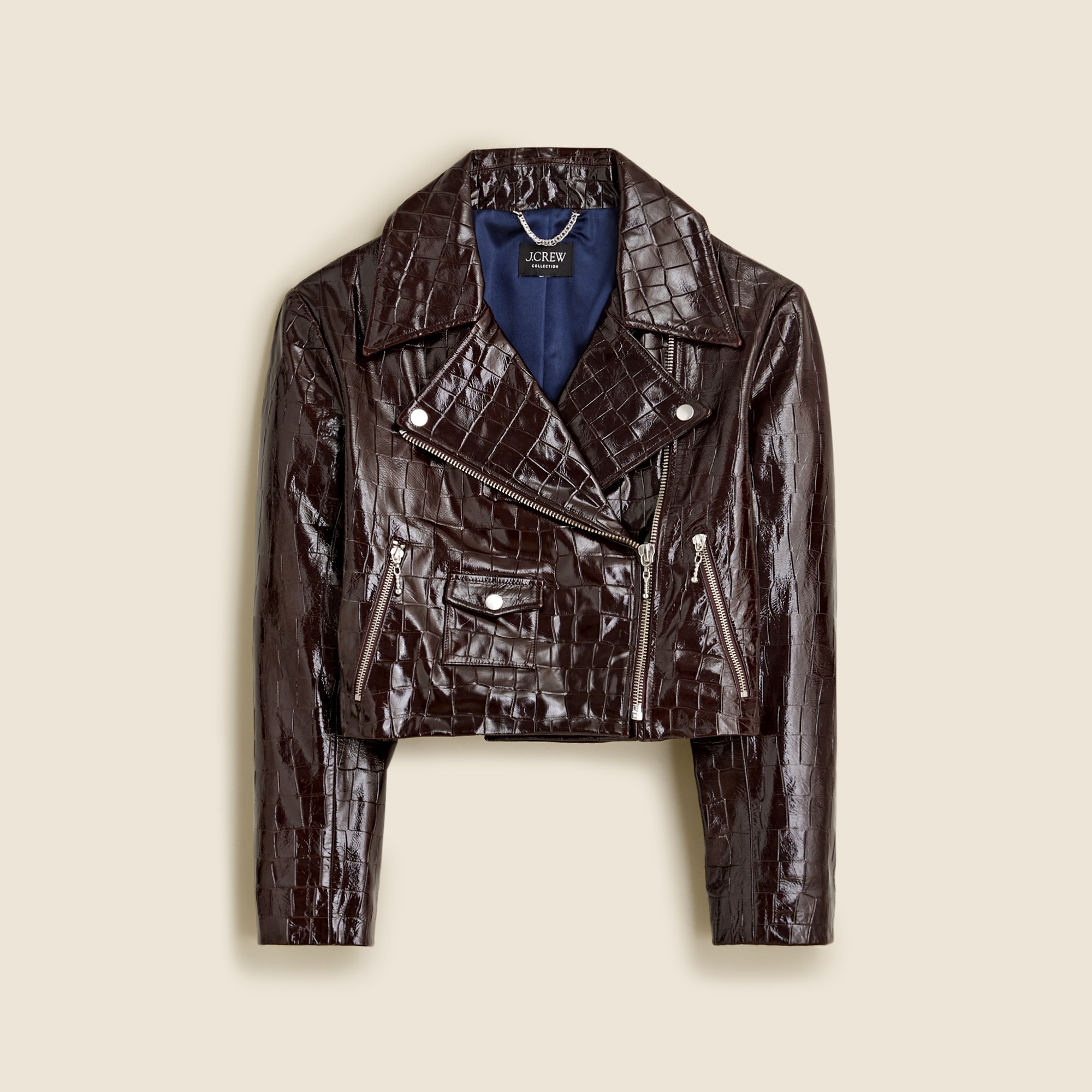 womens Collection moto jacket in croc-embossed leather