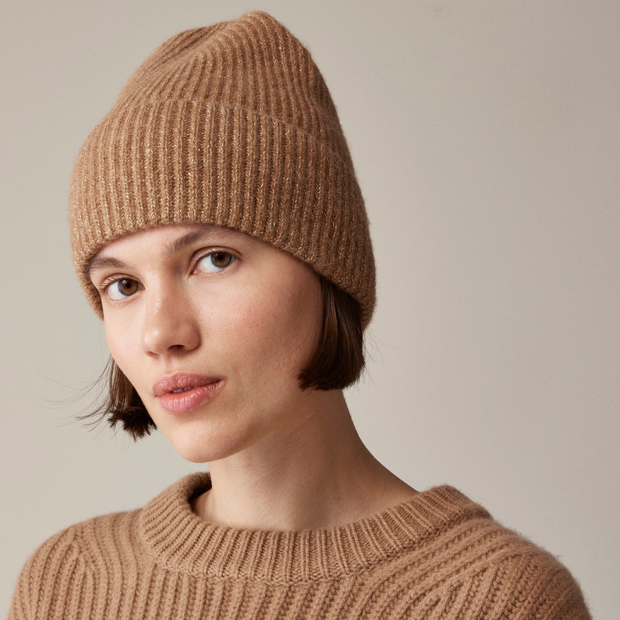 womens Cashmere beanie with Lurex&reg; metallic threads