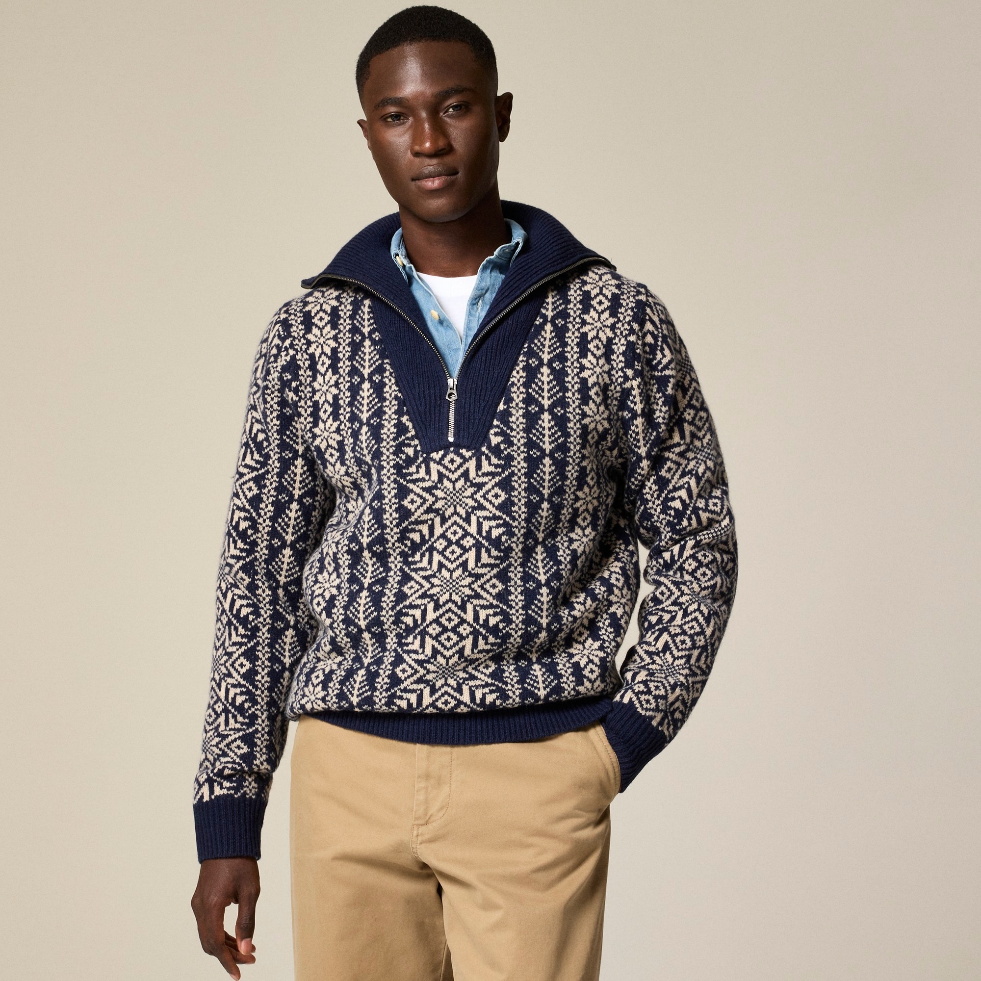 mens Fair Isle lambswool half-zip sweater