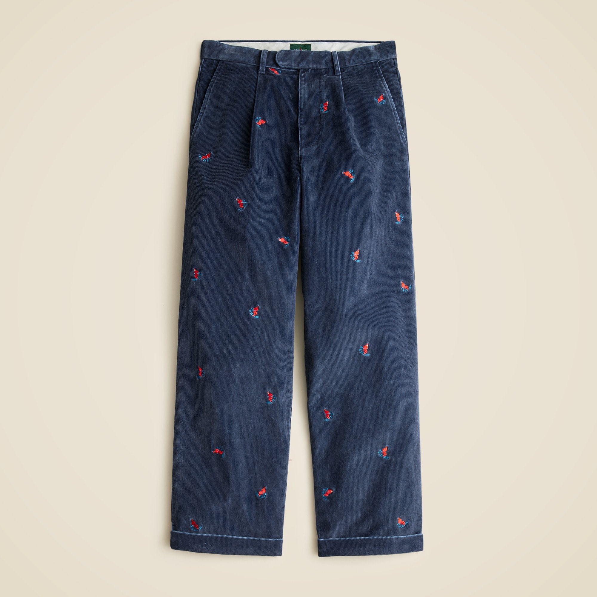 mens Relaxed-fit pleated 11-wale corduroy trouser with retro skier embroidery