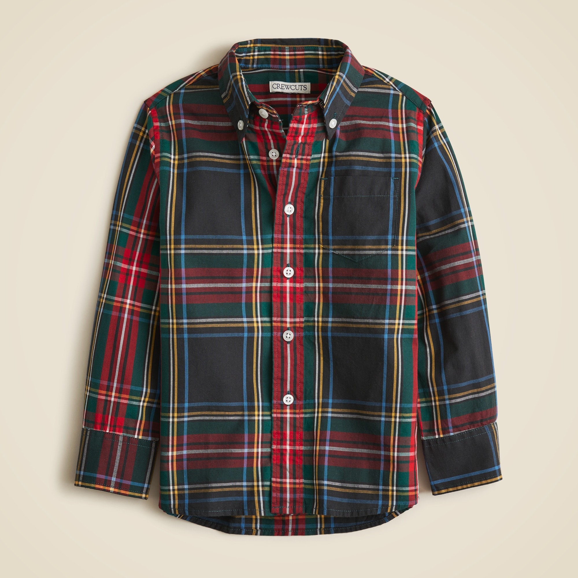 boys Kids'' long-sleeve stretch poplin button-down in Stewart tartan