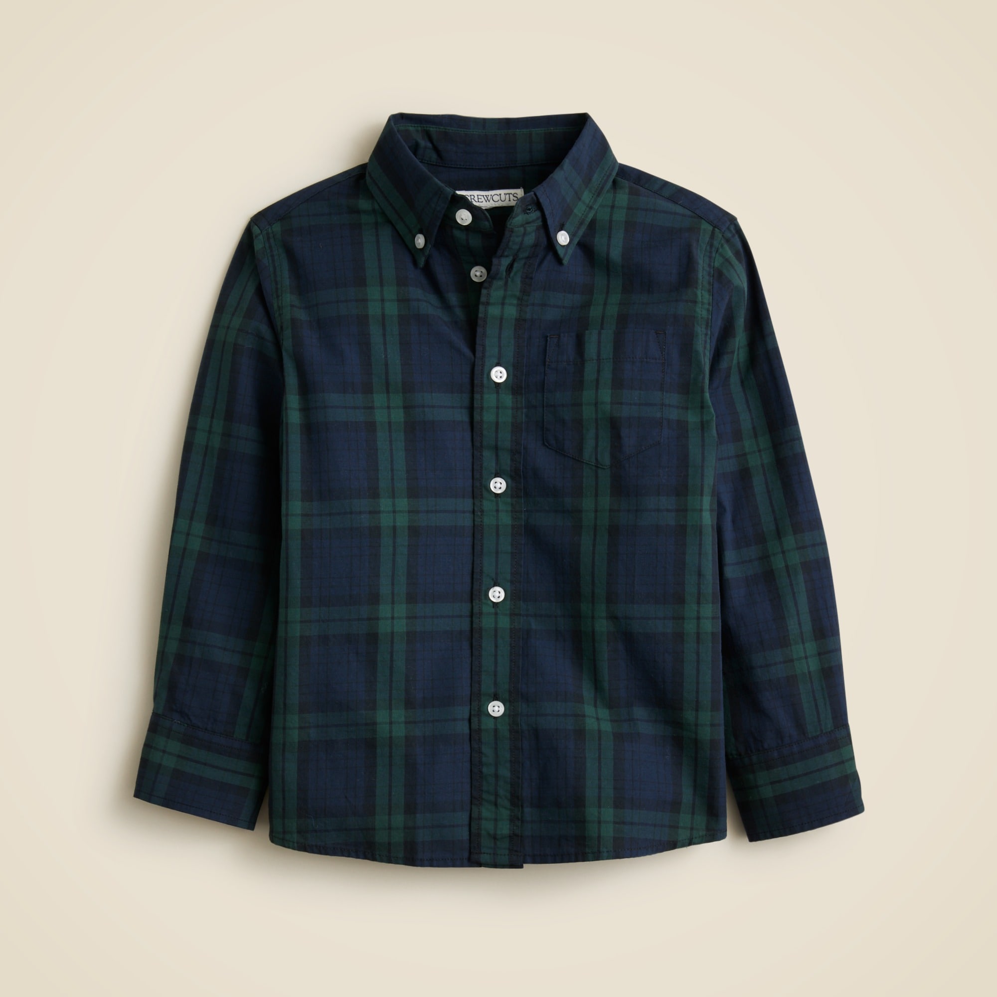  Kids' long-sleeve stretch poplin button-down in Black Watch tartan