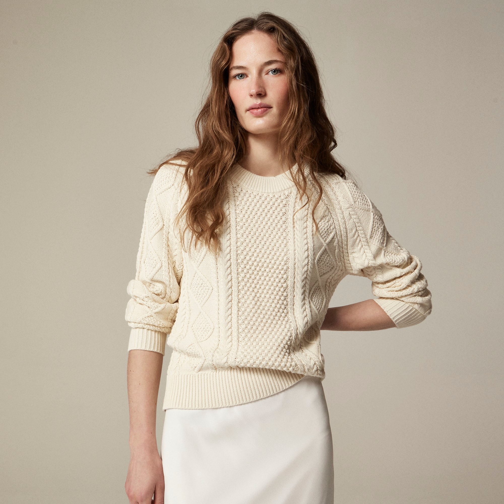 womens Cotton cable-knit crewneck sweater