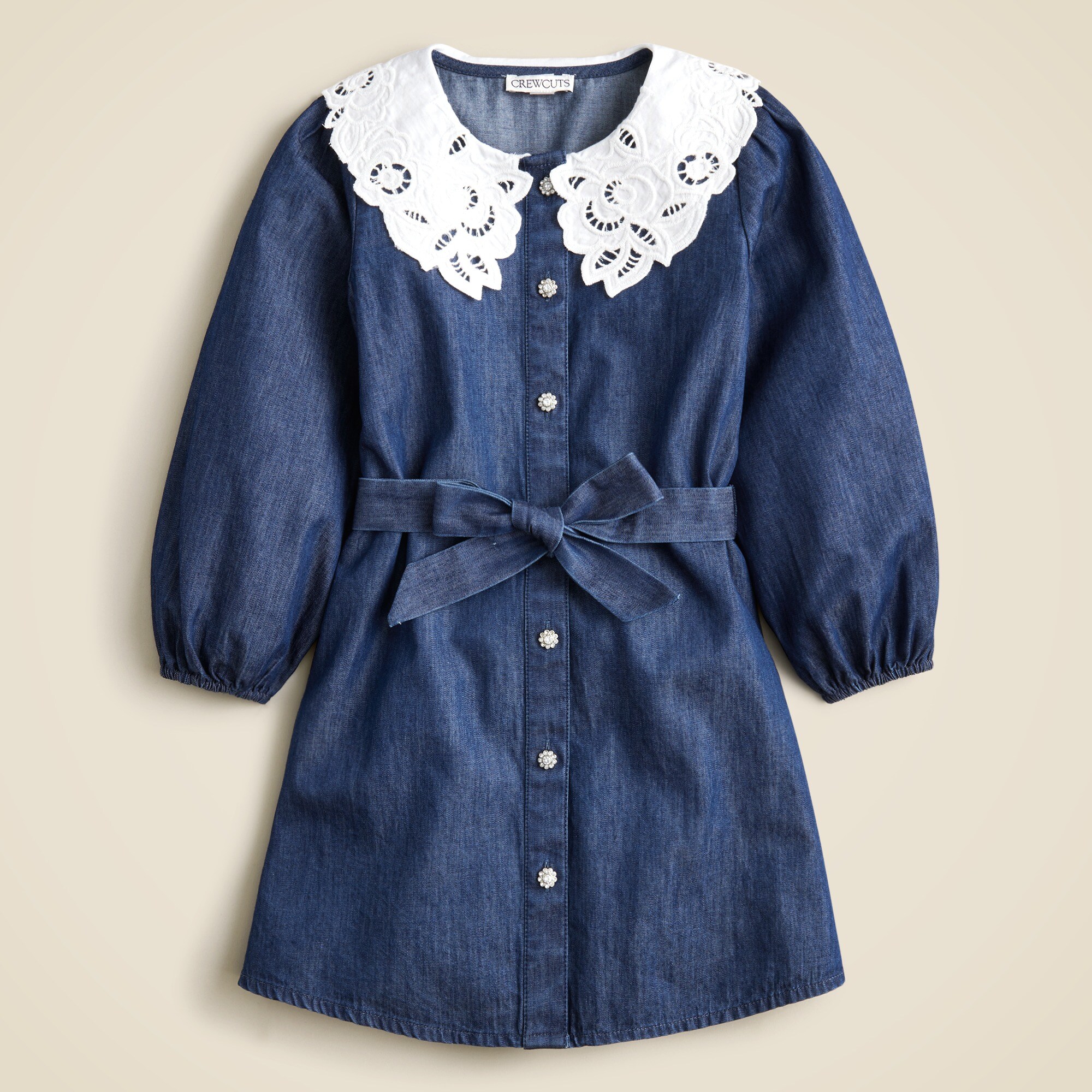  Girls' eyelet-collar dress in chambray