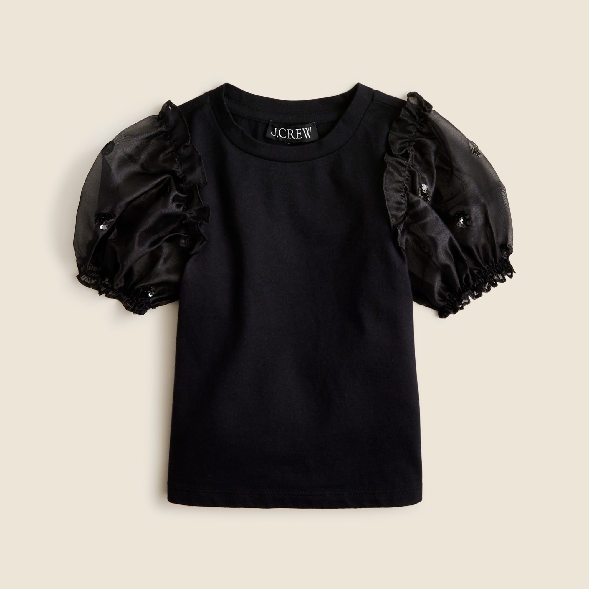  Girls' organza puff-sleeve T-shirt