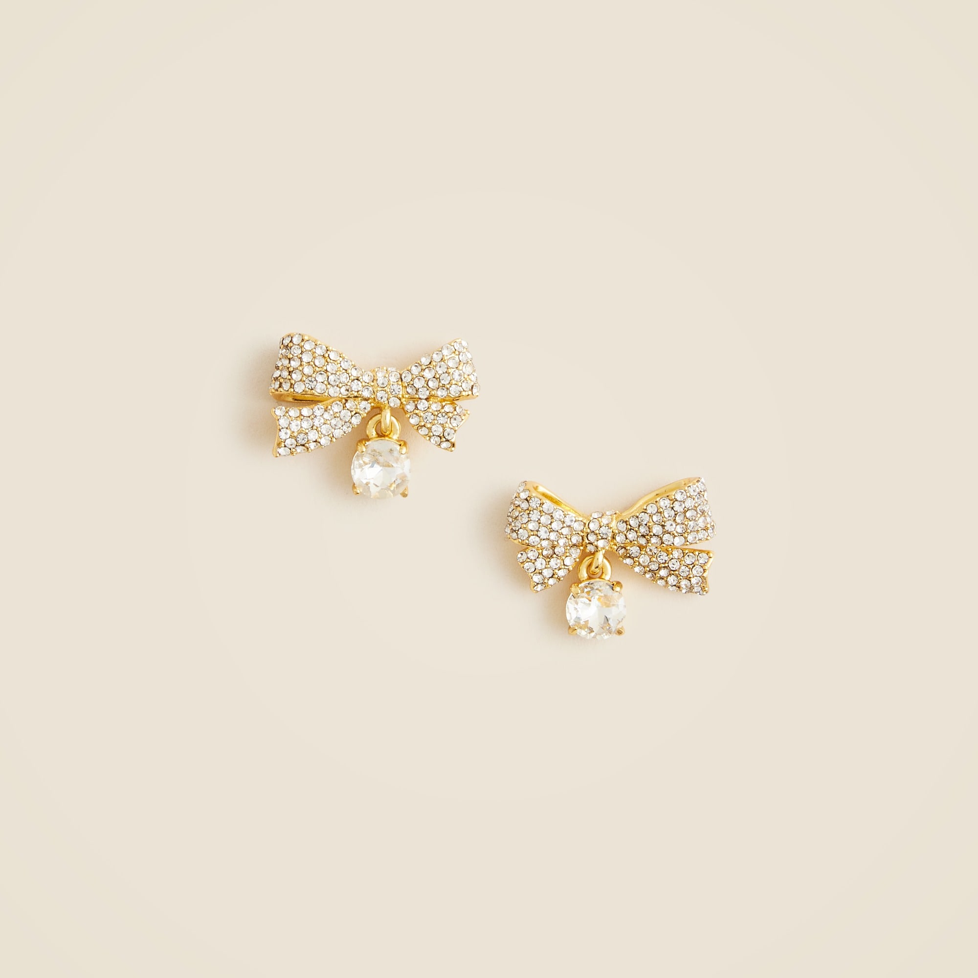 womens Pav&eacute; bow drop earrings